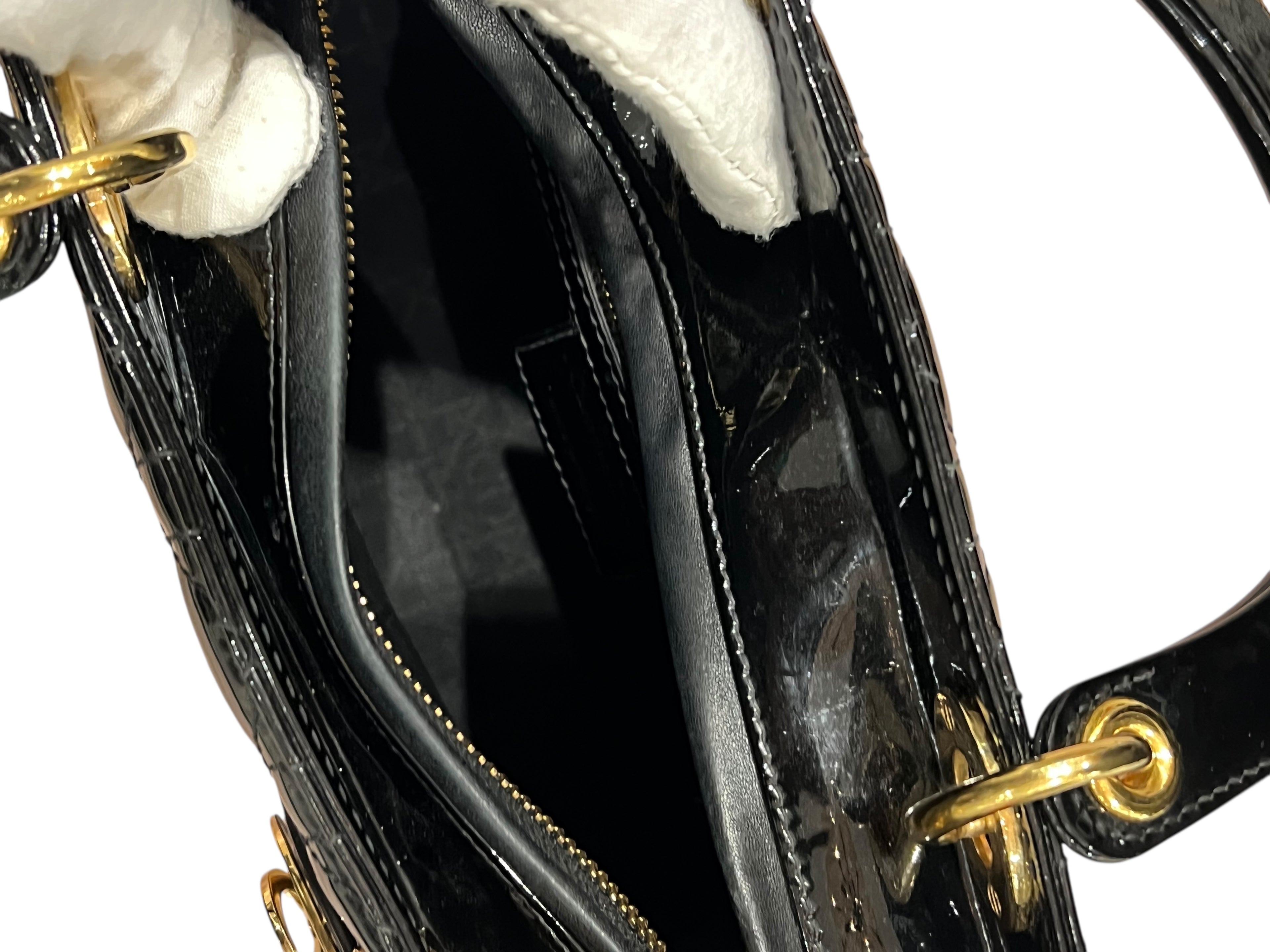 Dior - sac lady cuir vernis noir MM