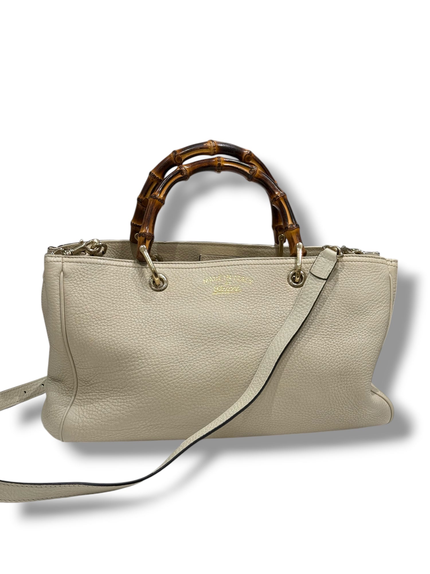 Gucci - sac cabas cuir beige, anses bambou