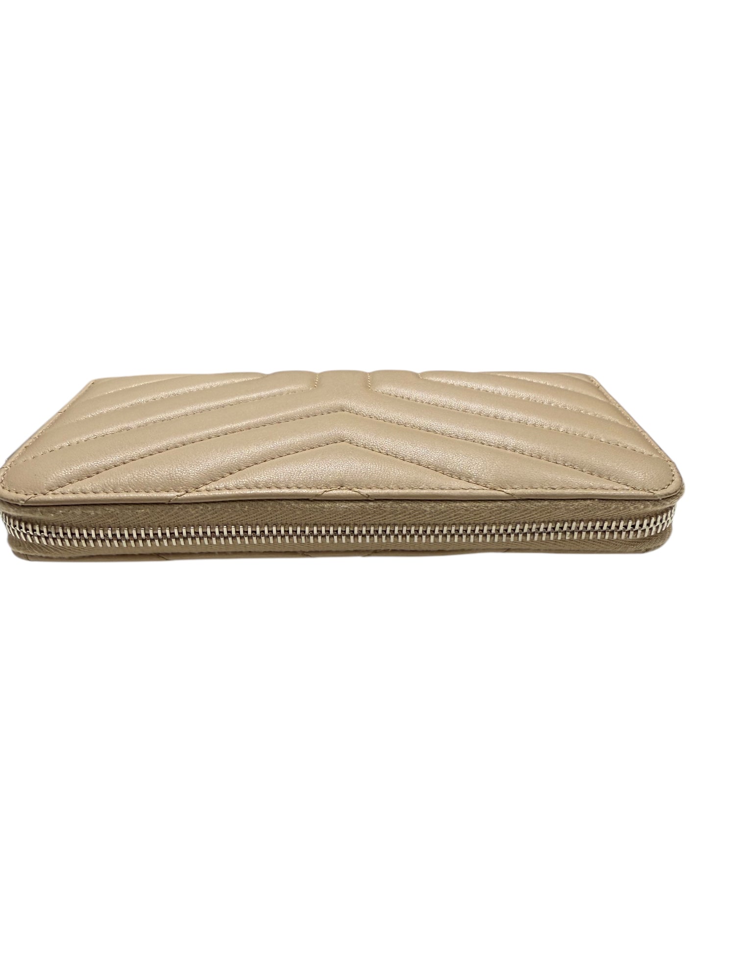 Saint Laurent - Portefeuille Cassandre en cuir lisse beige
