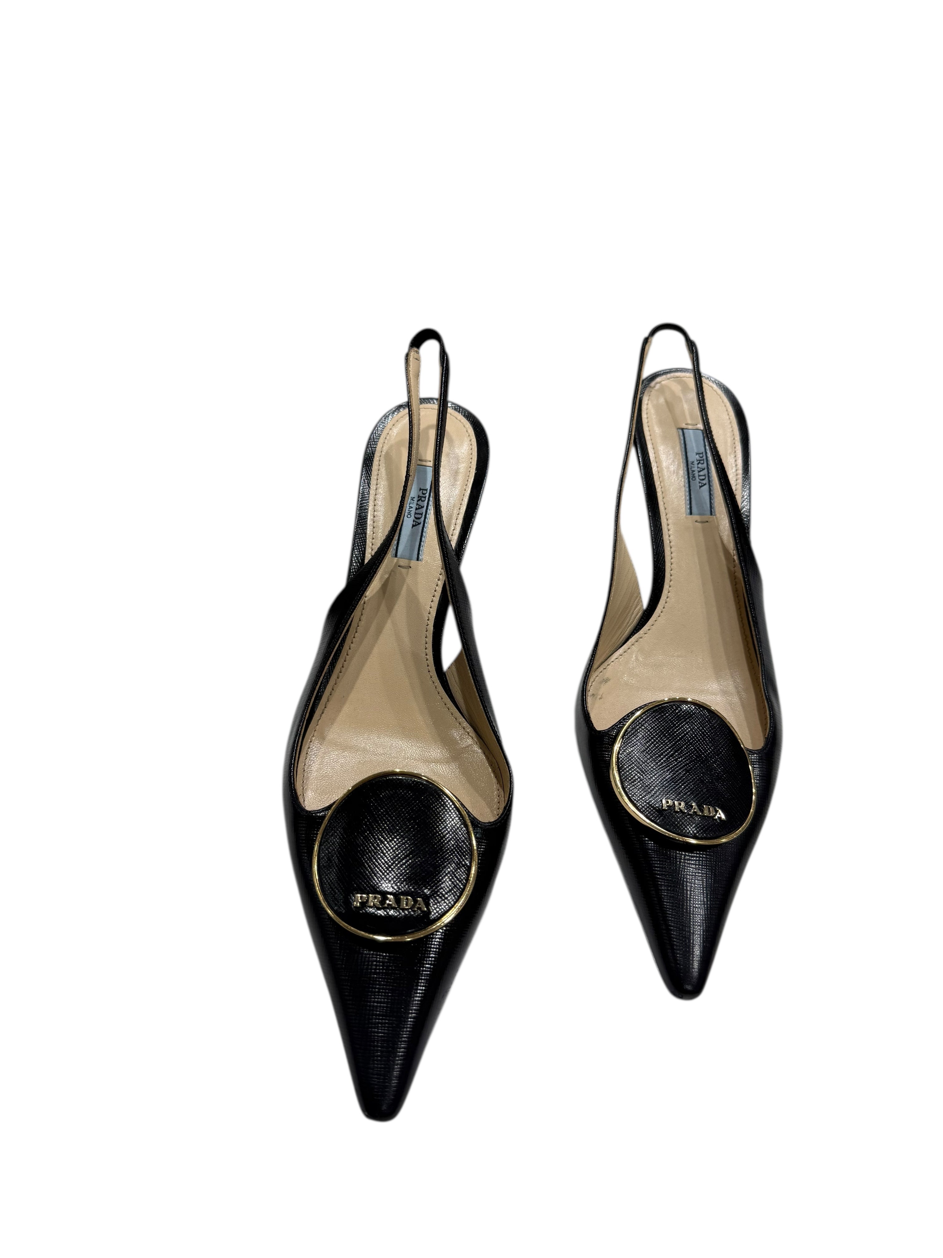 Prada - Slingback en cuir saffiano noir T39