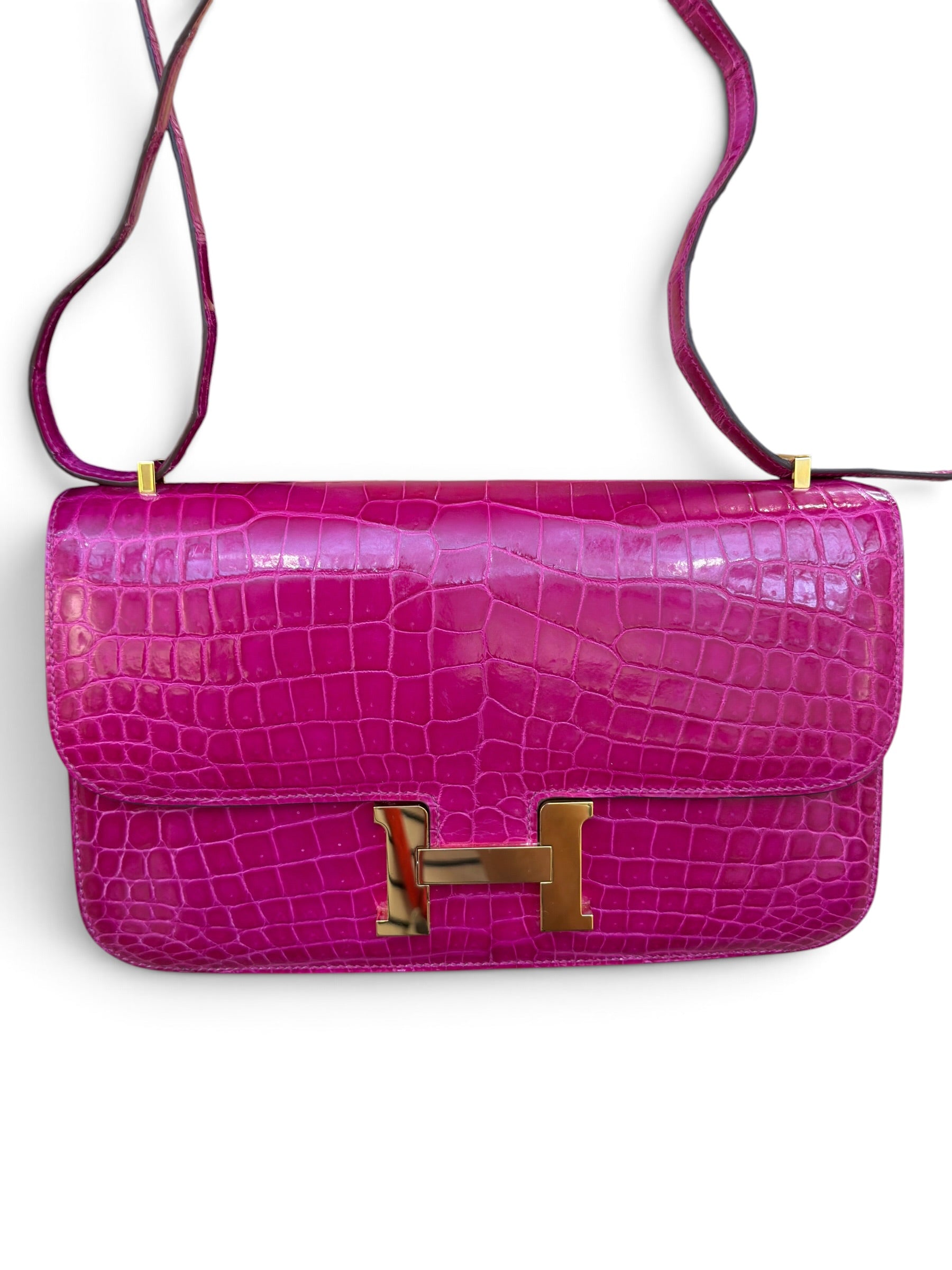 Hermès - Sac Constance Élan Crocodile Porosus Rose