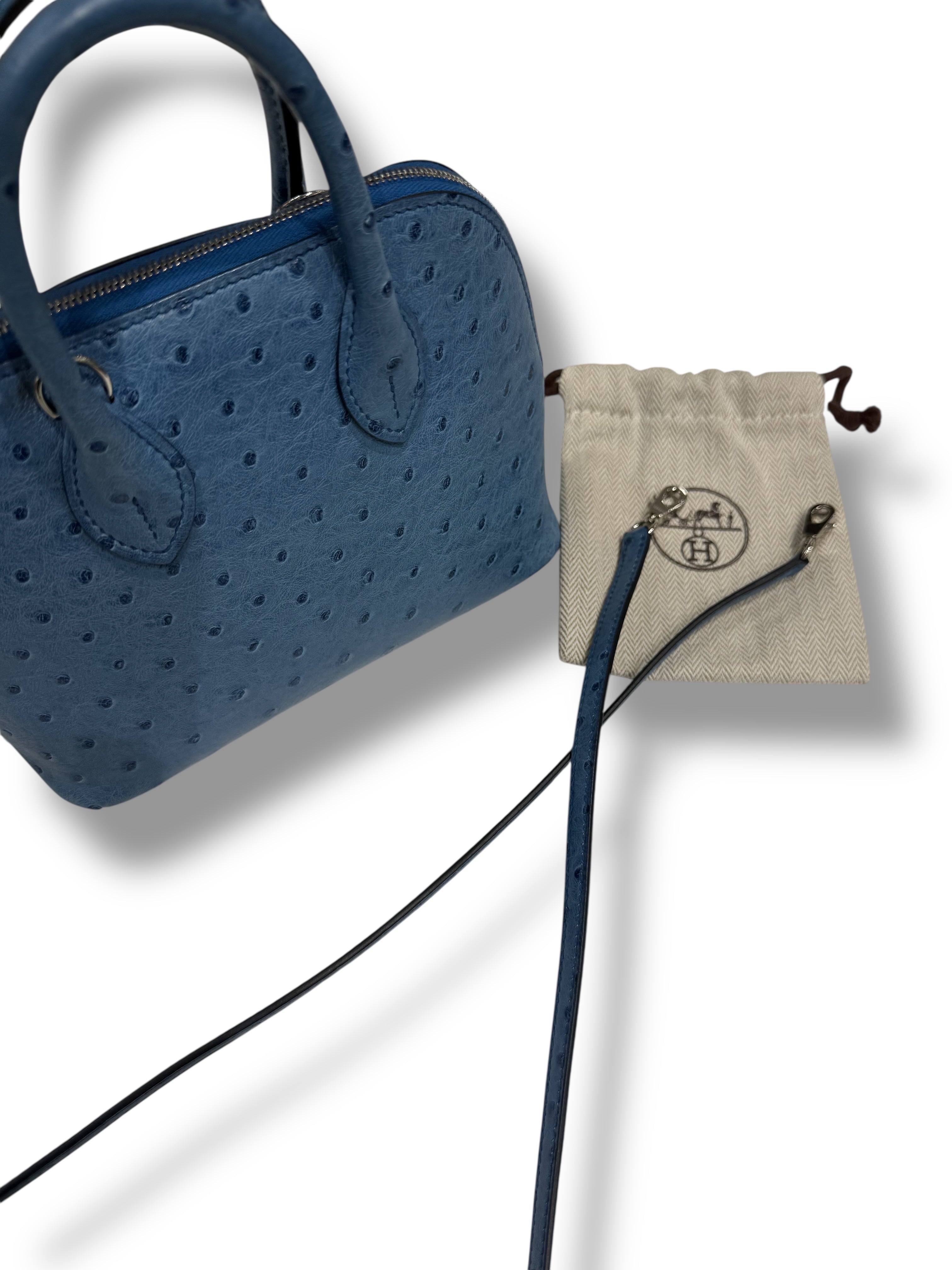 Hermès - Sac mini Bolide 20 Bleu Aizome Autruche