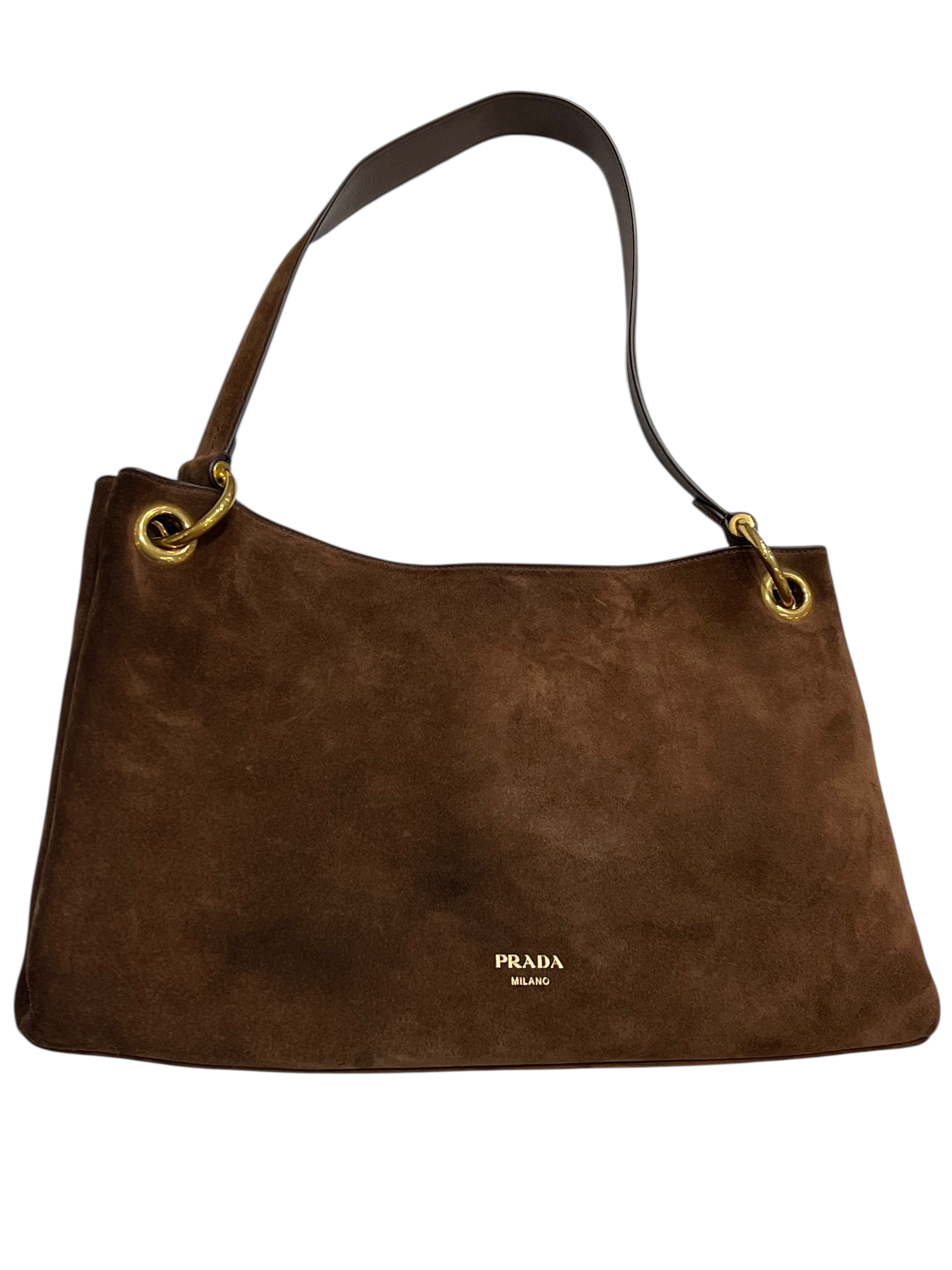 PRADA - sac Étude en daim chocolat