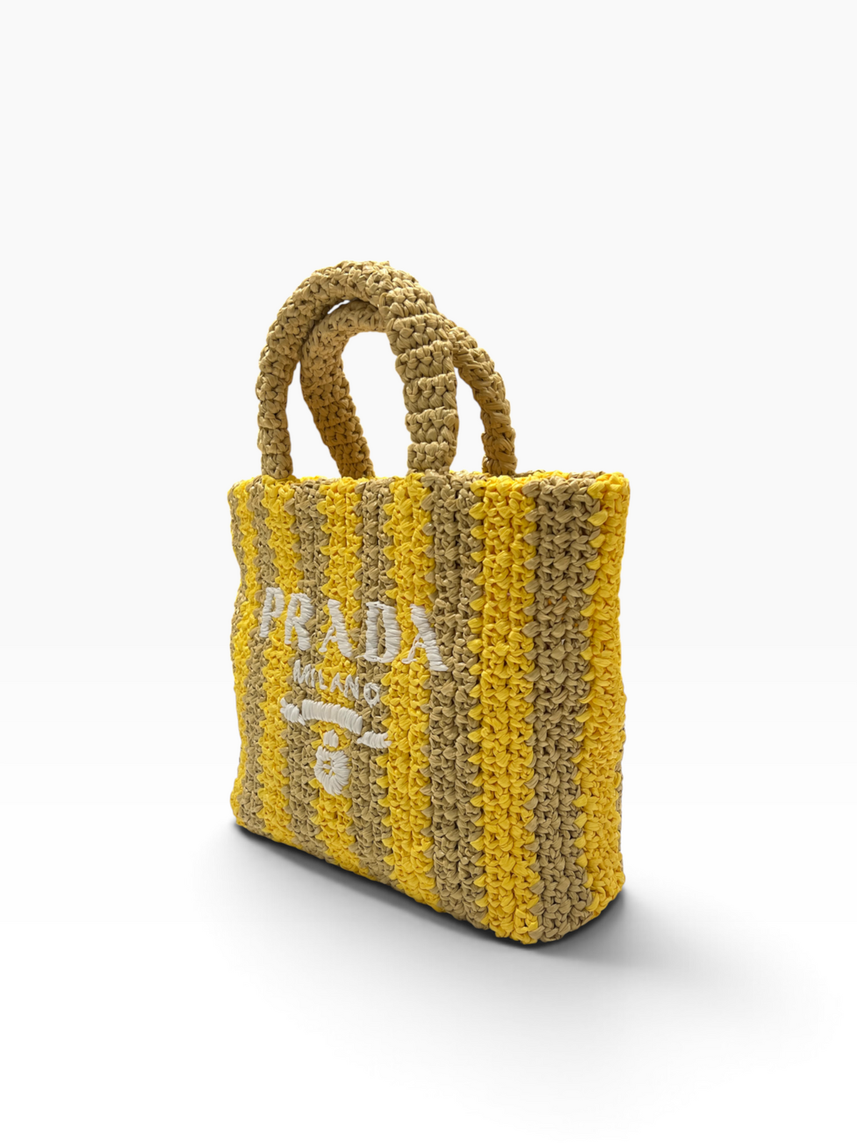 PRADA - sac raphia rayé jaune