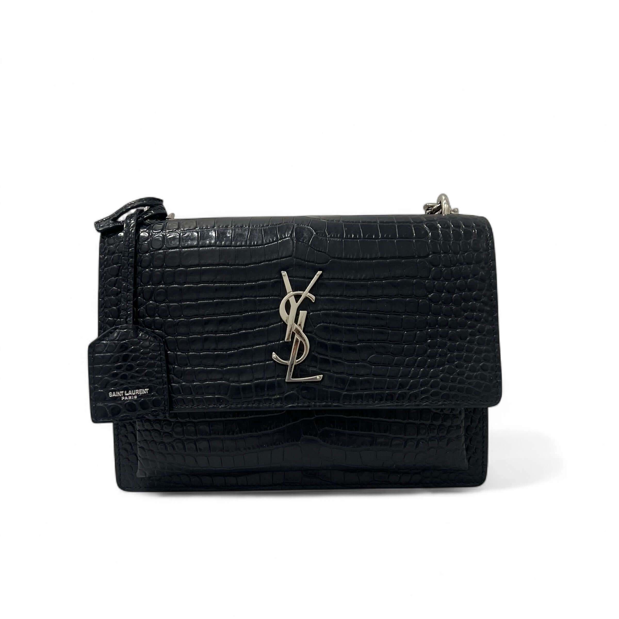 Saint Laurent - Sac Sunset croco embossé bleu marine