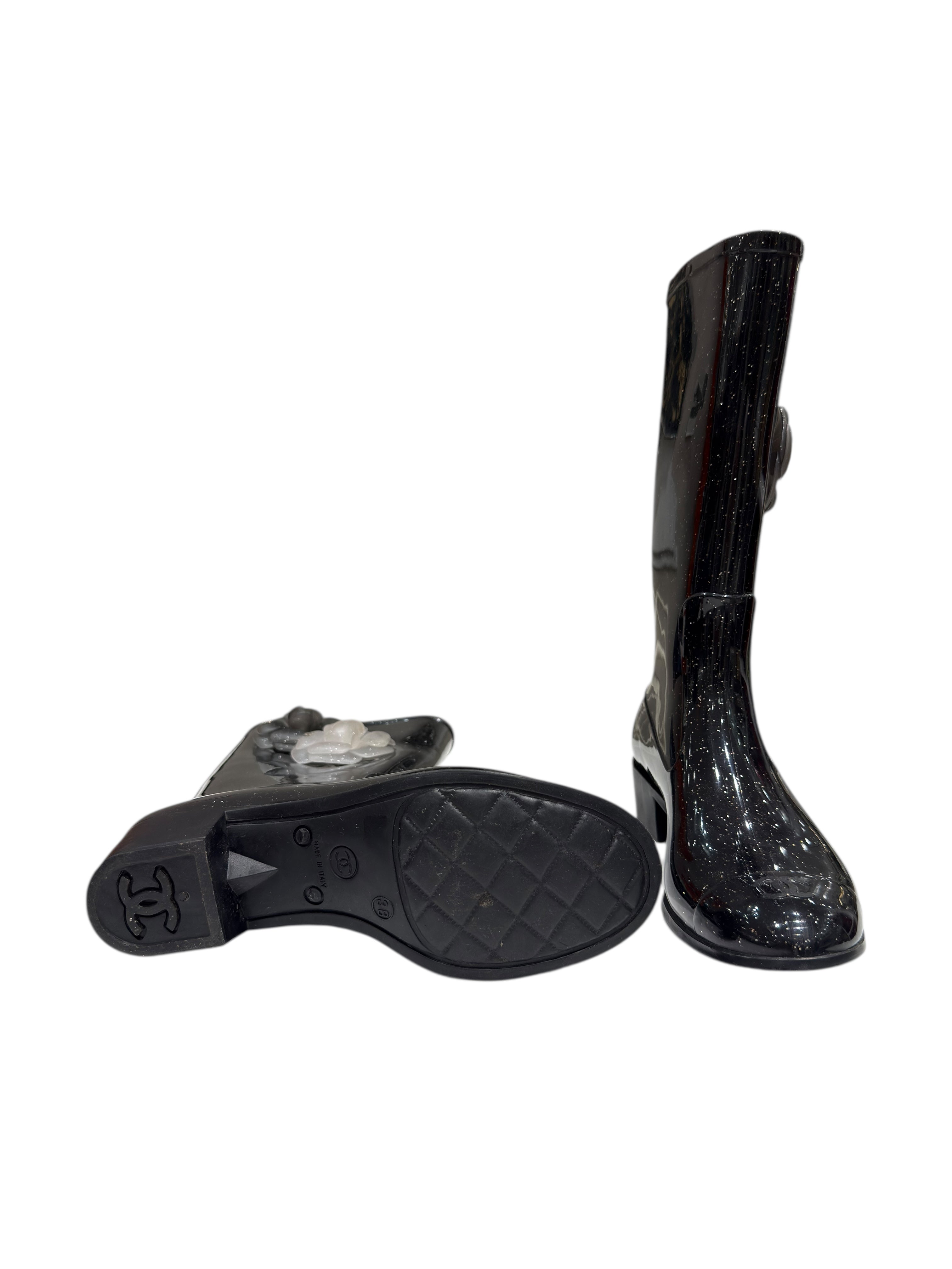 Chanel - Bottes de pluie glitter et camélia T38