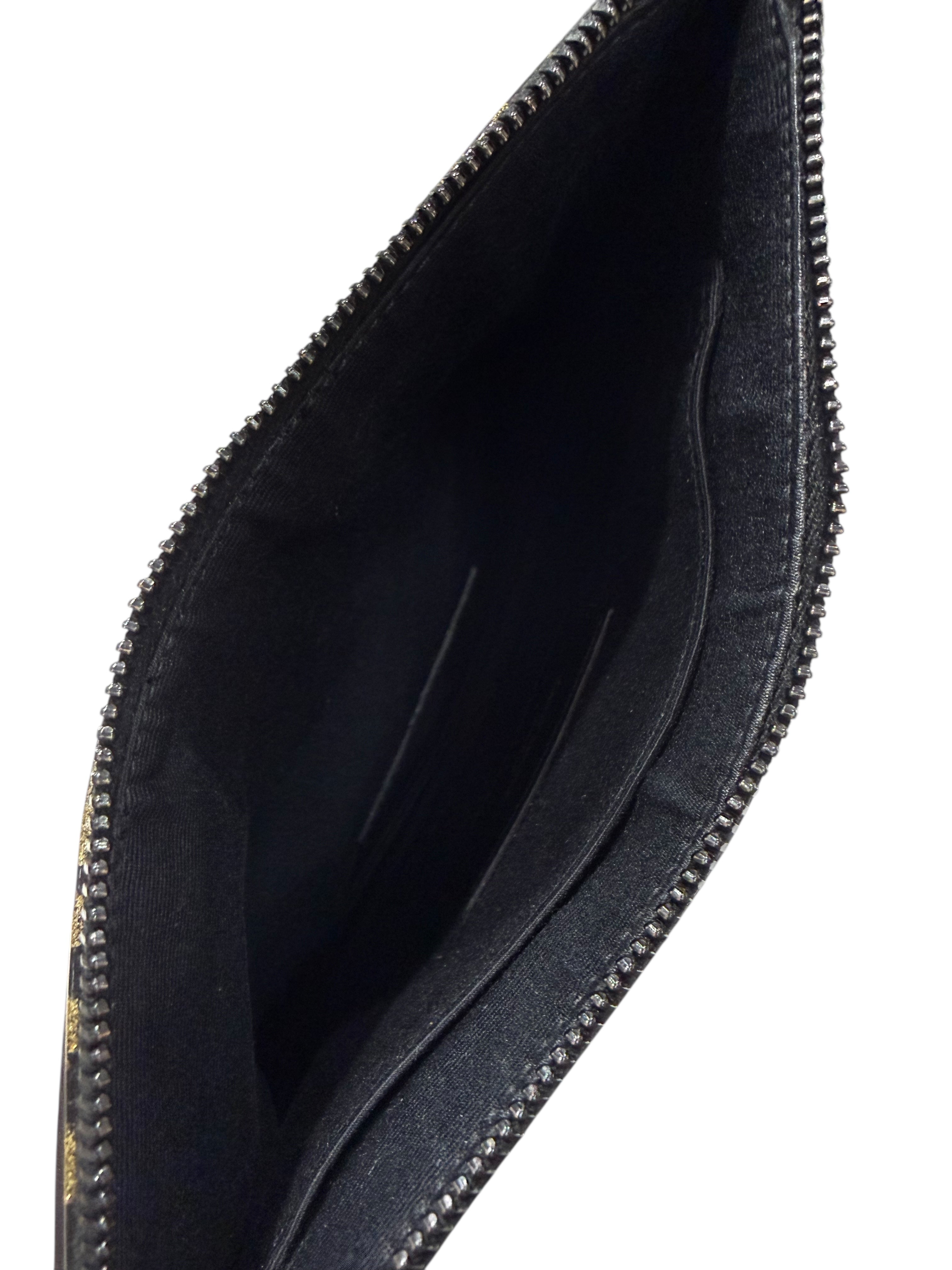 Saint Laurent - Pochette en cuir vernis léopard doré pailleté et noir