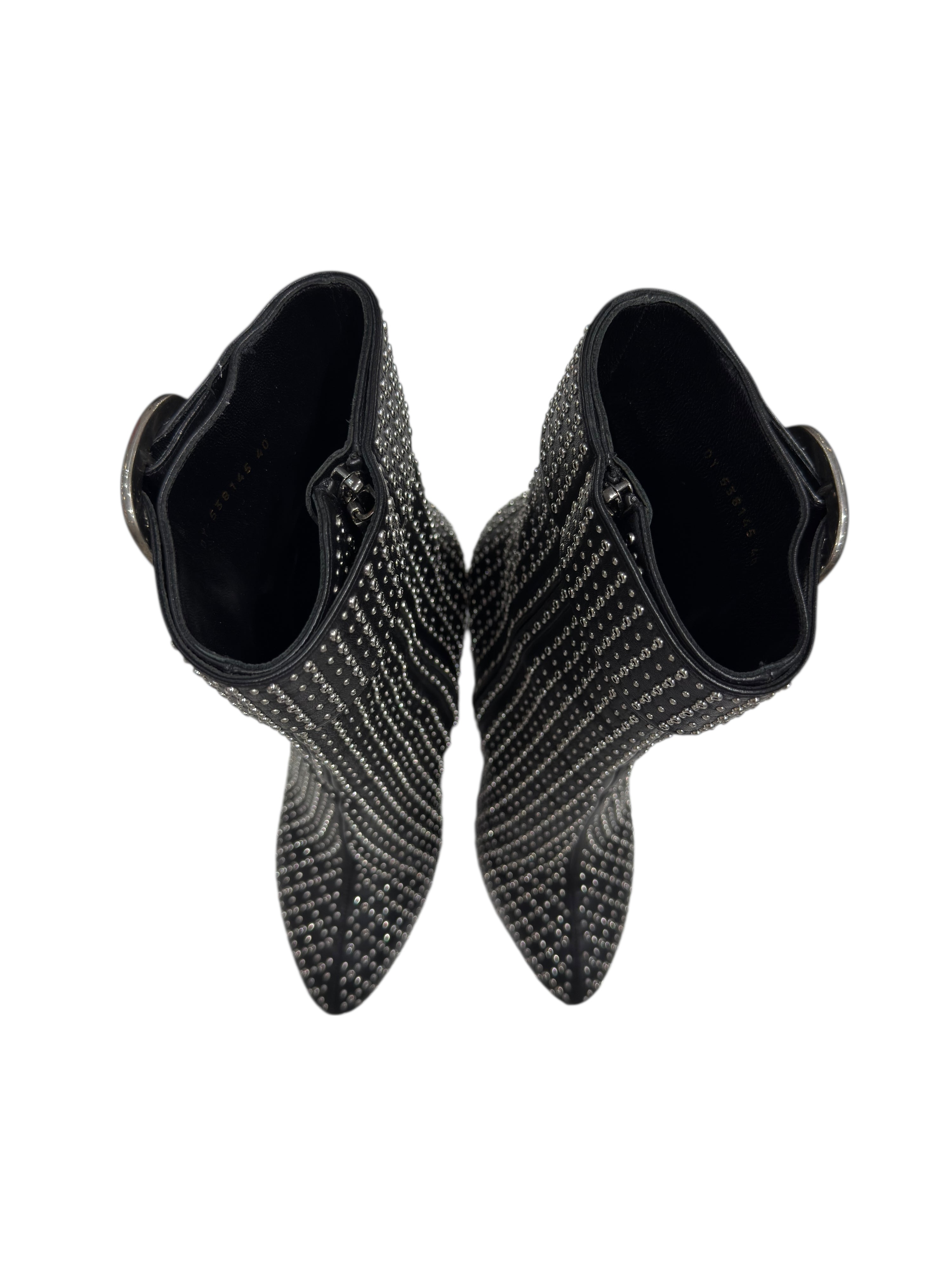 Saint Laurent - Schwarze Stiefeletten mit durchlochten Nieten und silberner Schnalle Gr. 40