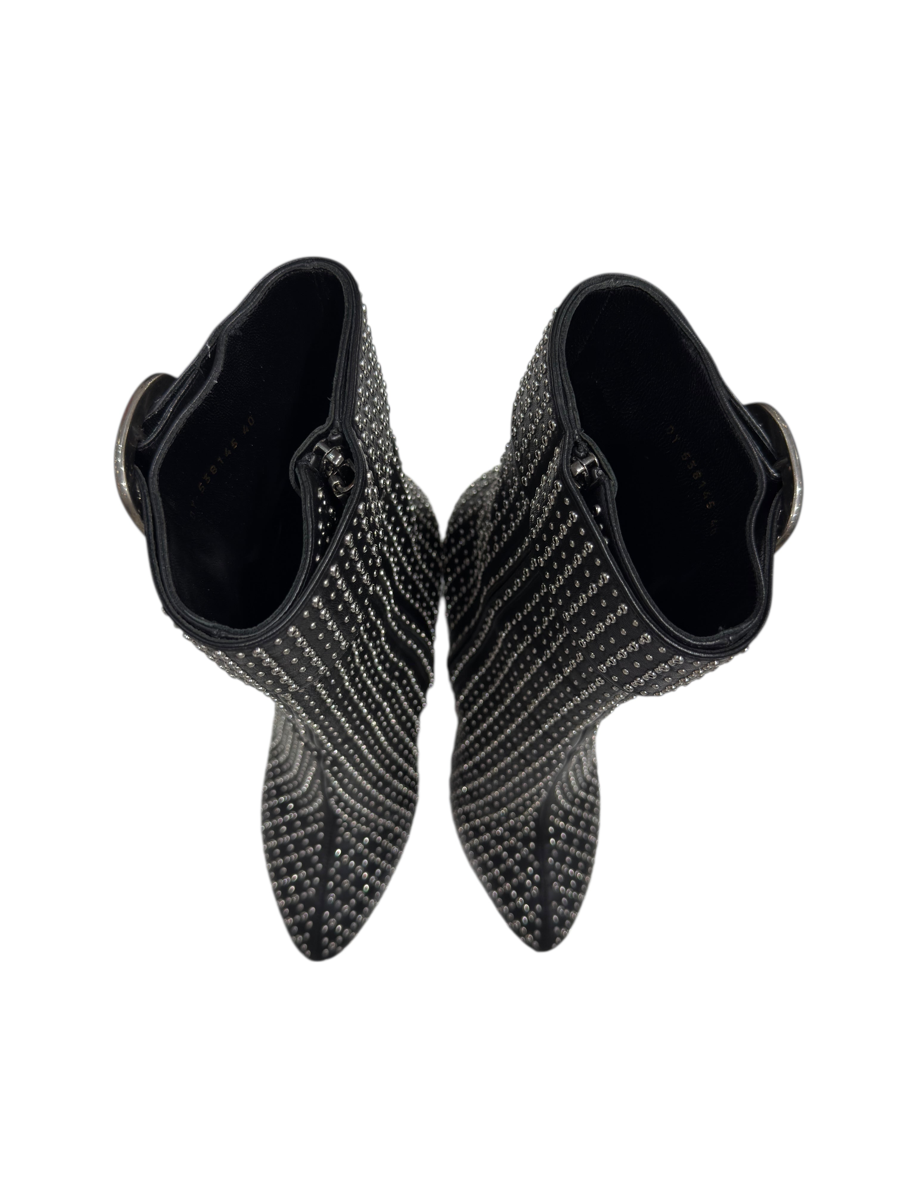Saint Laurent - Bottines à clous perforés noires et boucle argenté T40