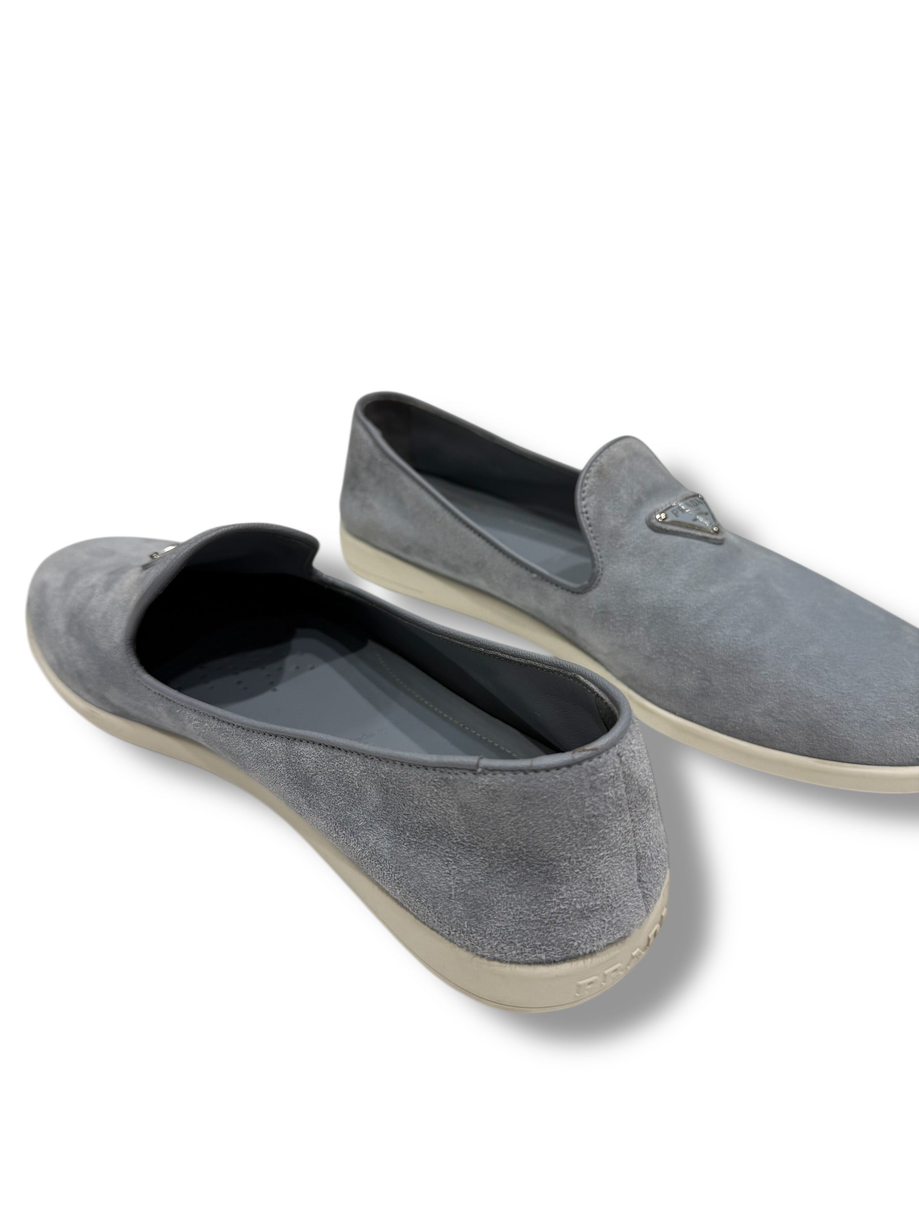 Prada Mocassins Loafers Daim Bleu Astral | Les Folies d’Eugénie