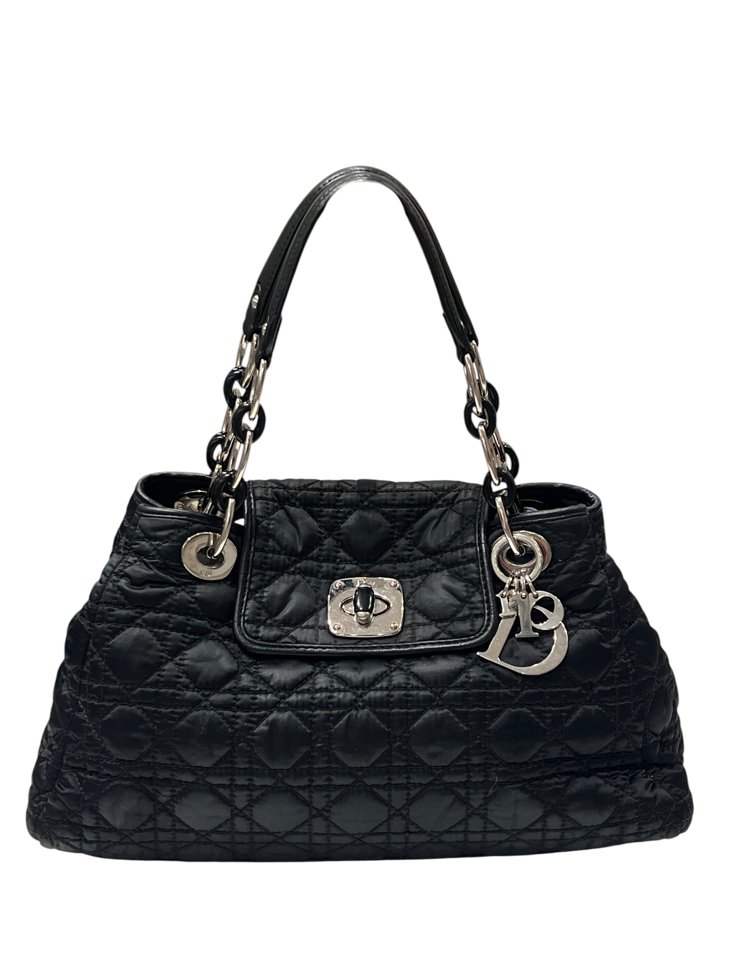 Dior – Vintage-Shopper aus Baumwolle und Cannage-Leder