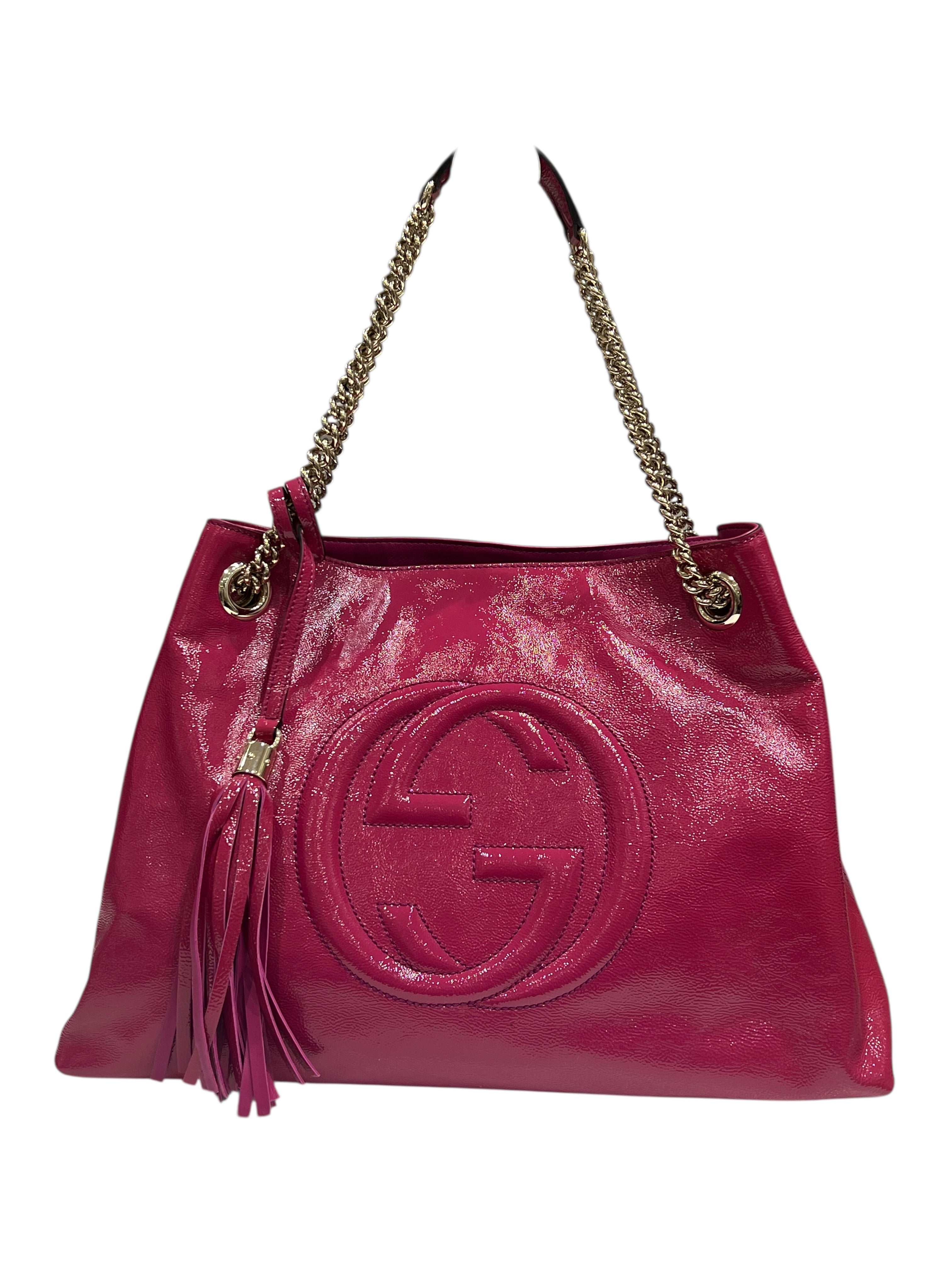 Gucci - sac soho cuir verni fushia