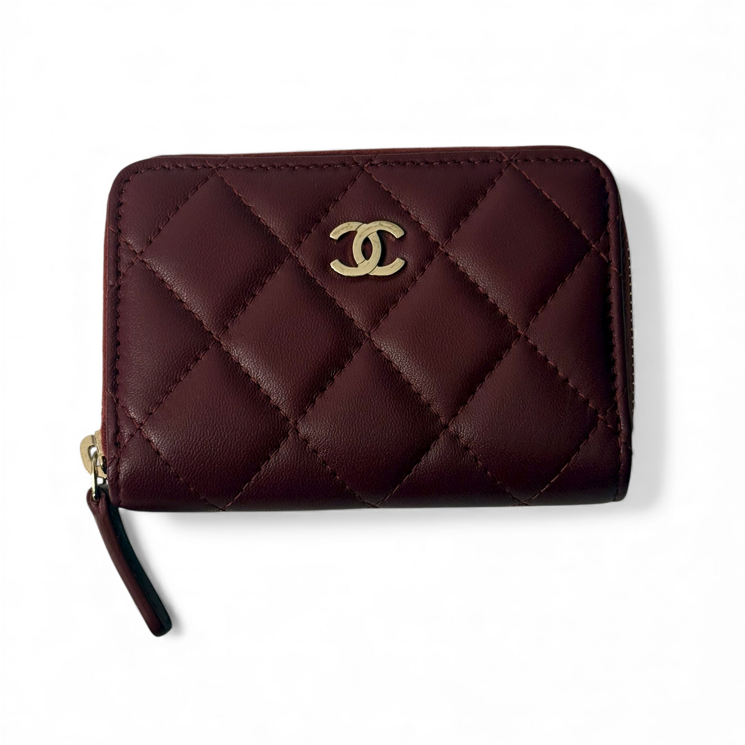 Chanel - Porte monnaie en cuir d’agneau bordeaux