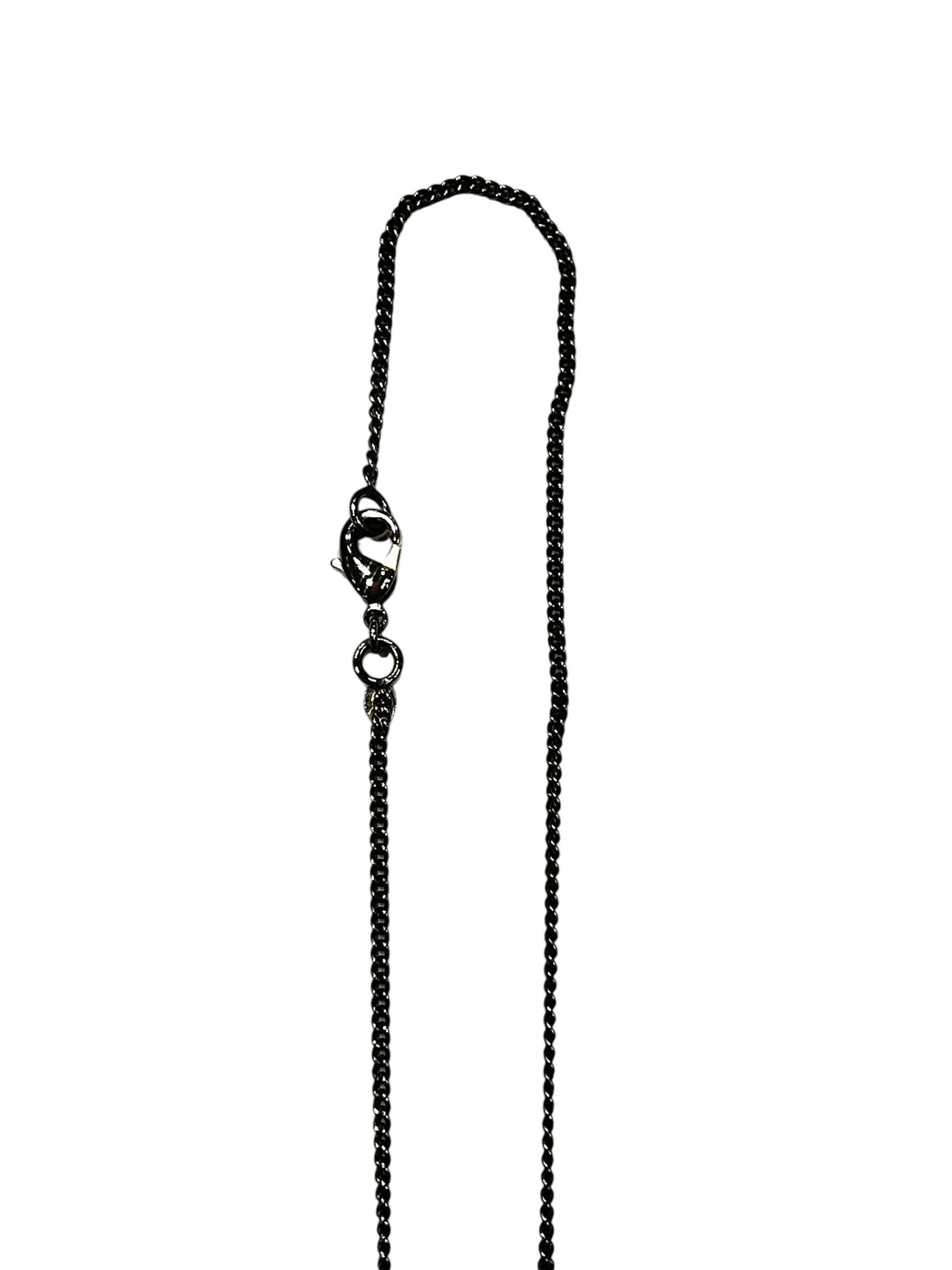 Chanel - collier chaîne métal argenté camélia et cc strass
