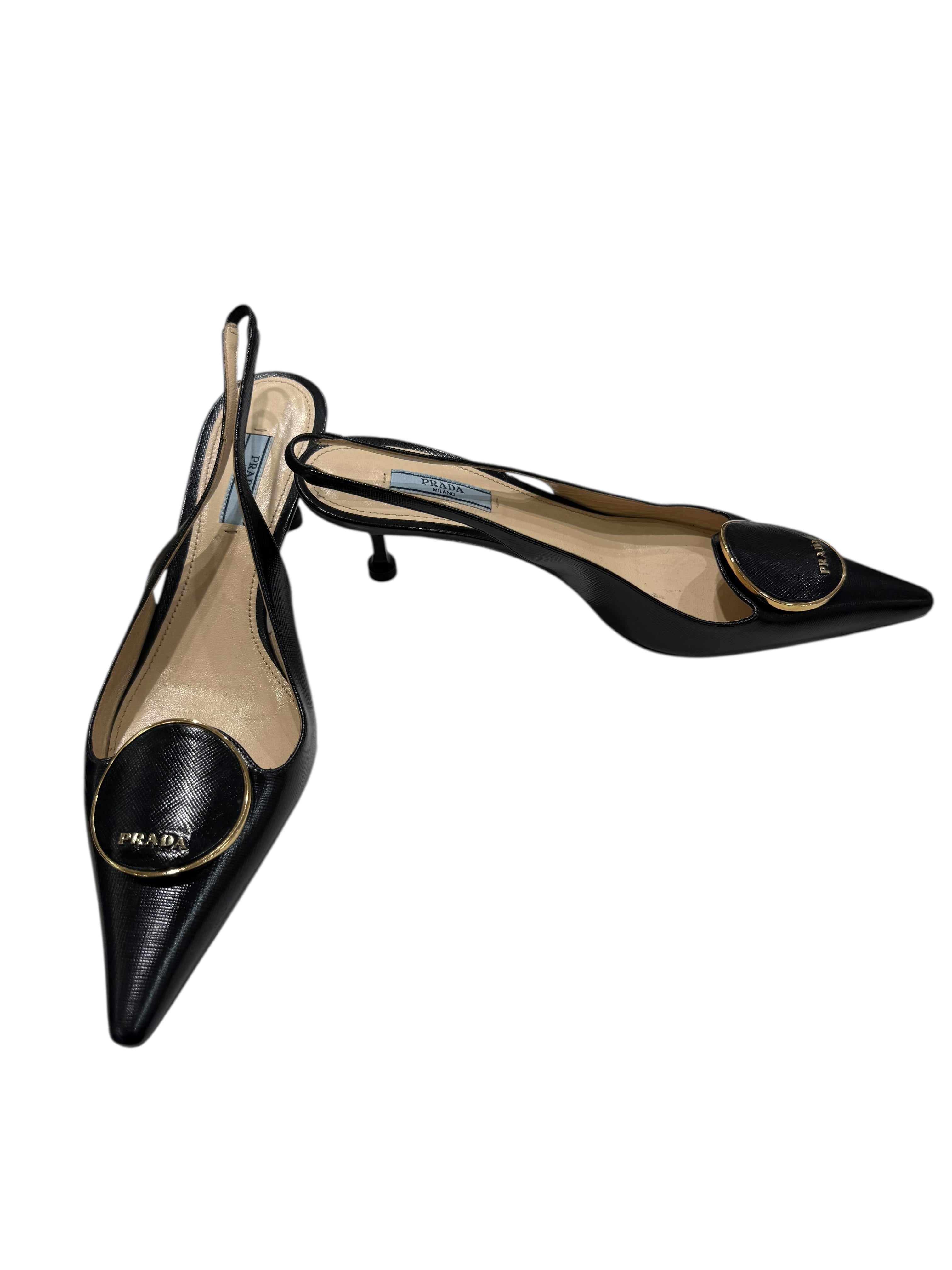 Prada - Slingback en cuir saffiano noir T39
