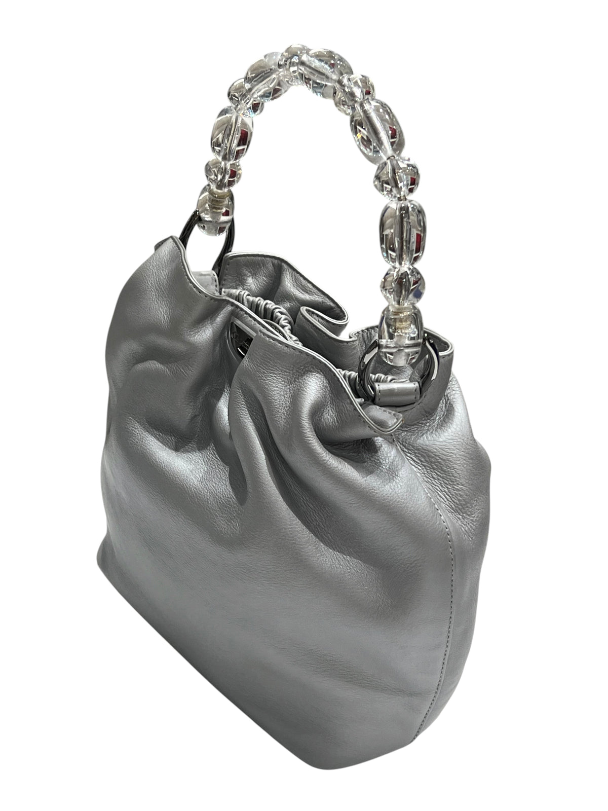 Christian Dior - sac seau pearl cuir gris argenté