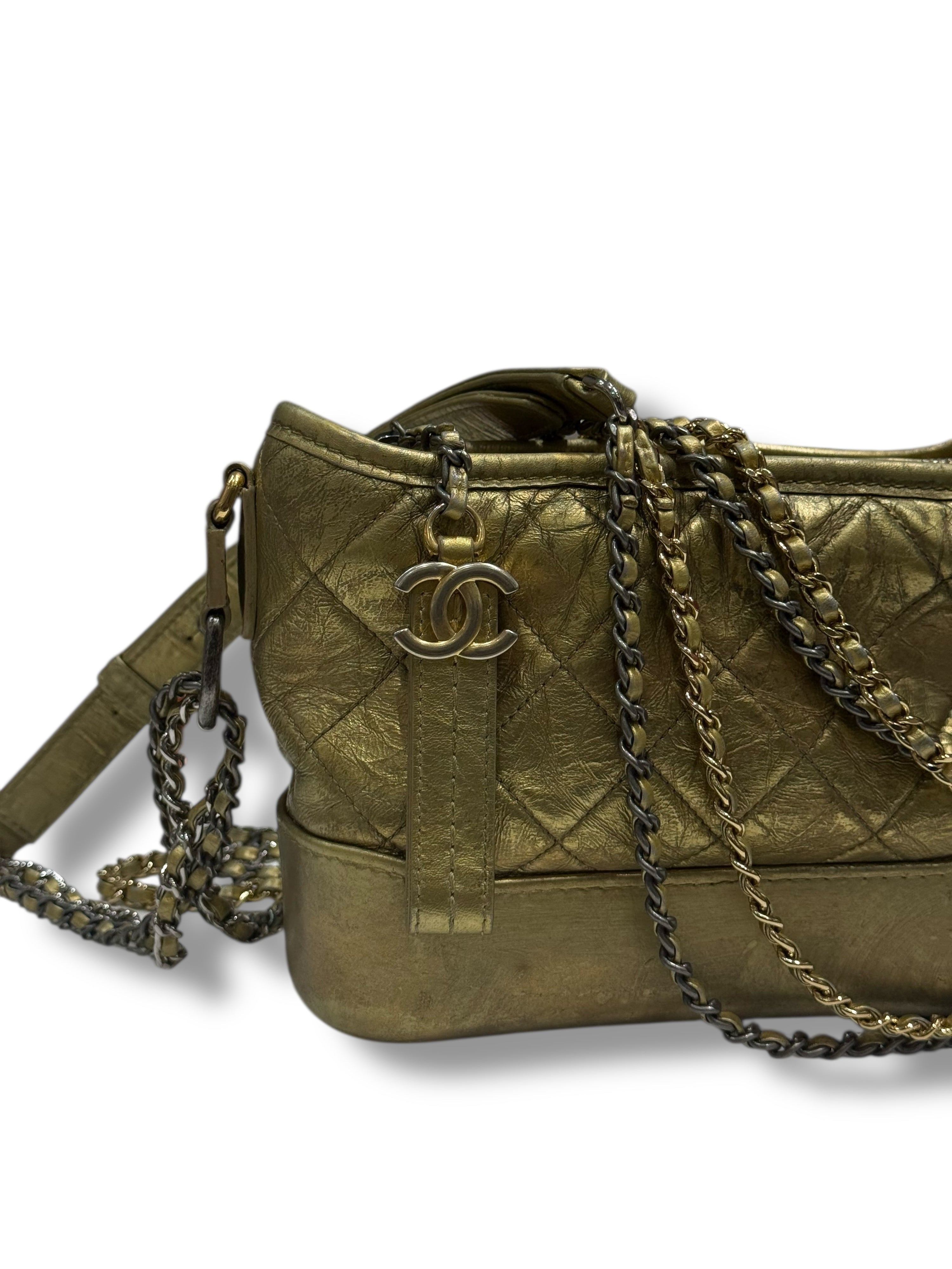 Chanel - Mini Gabrielle bag in quilted matte gold