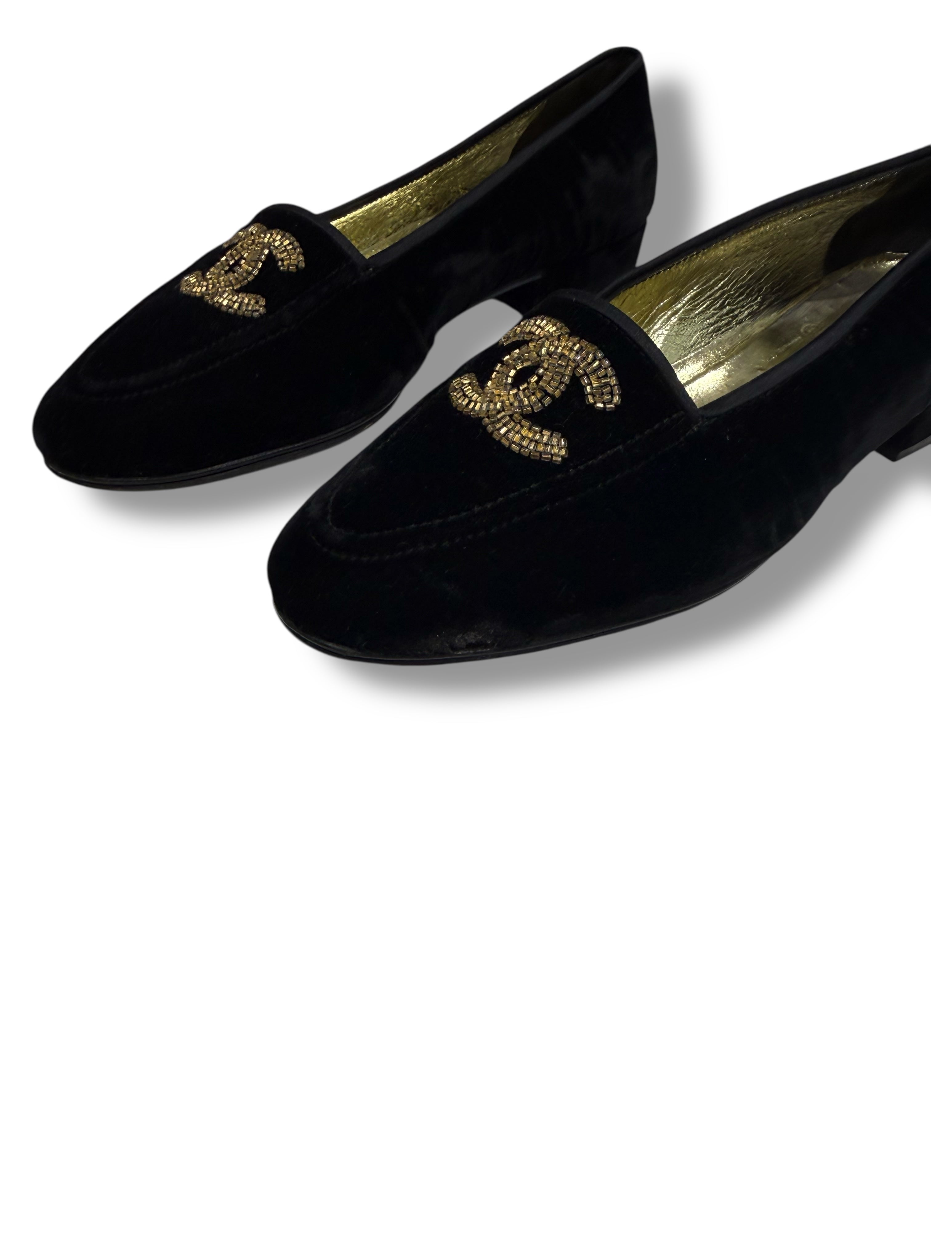 Chanel - Mocassins velours noirs CC T39