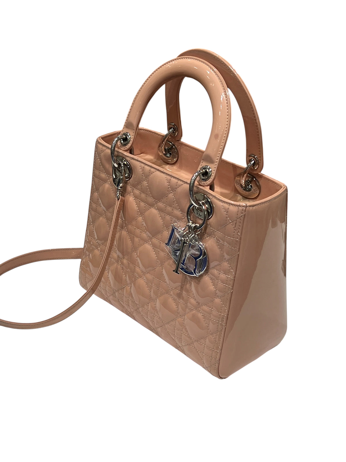 Dior - sac lady Dior médium cuir vernis nude