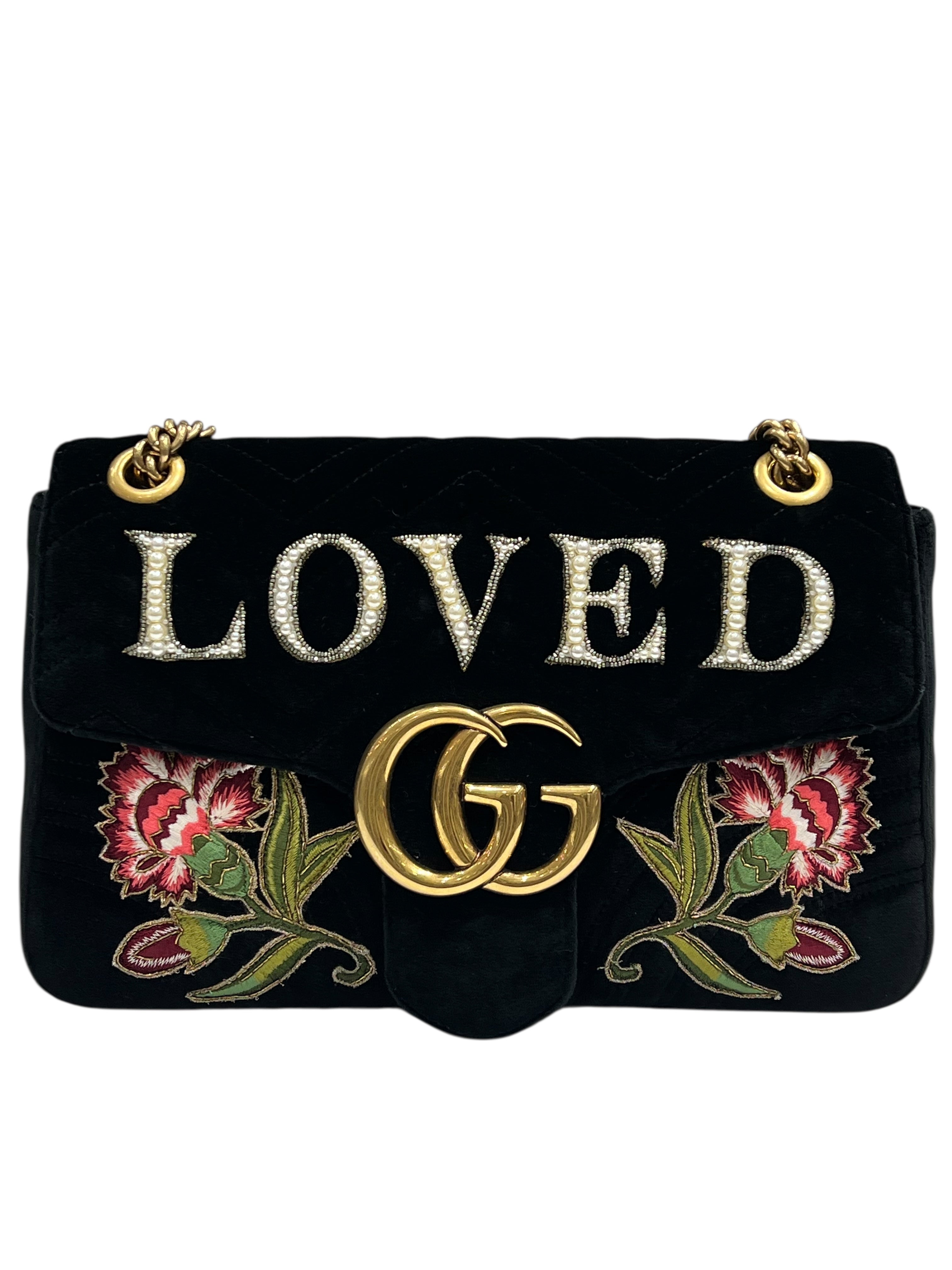 Gucci - sac marmont GM velours noir et broderies