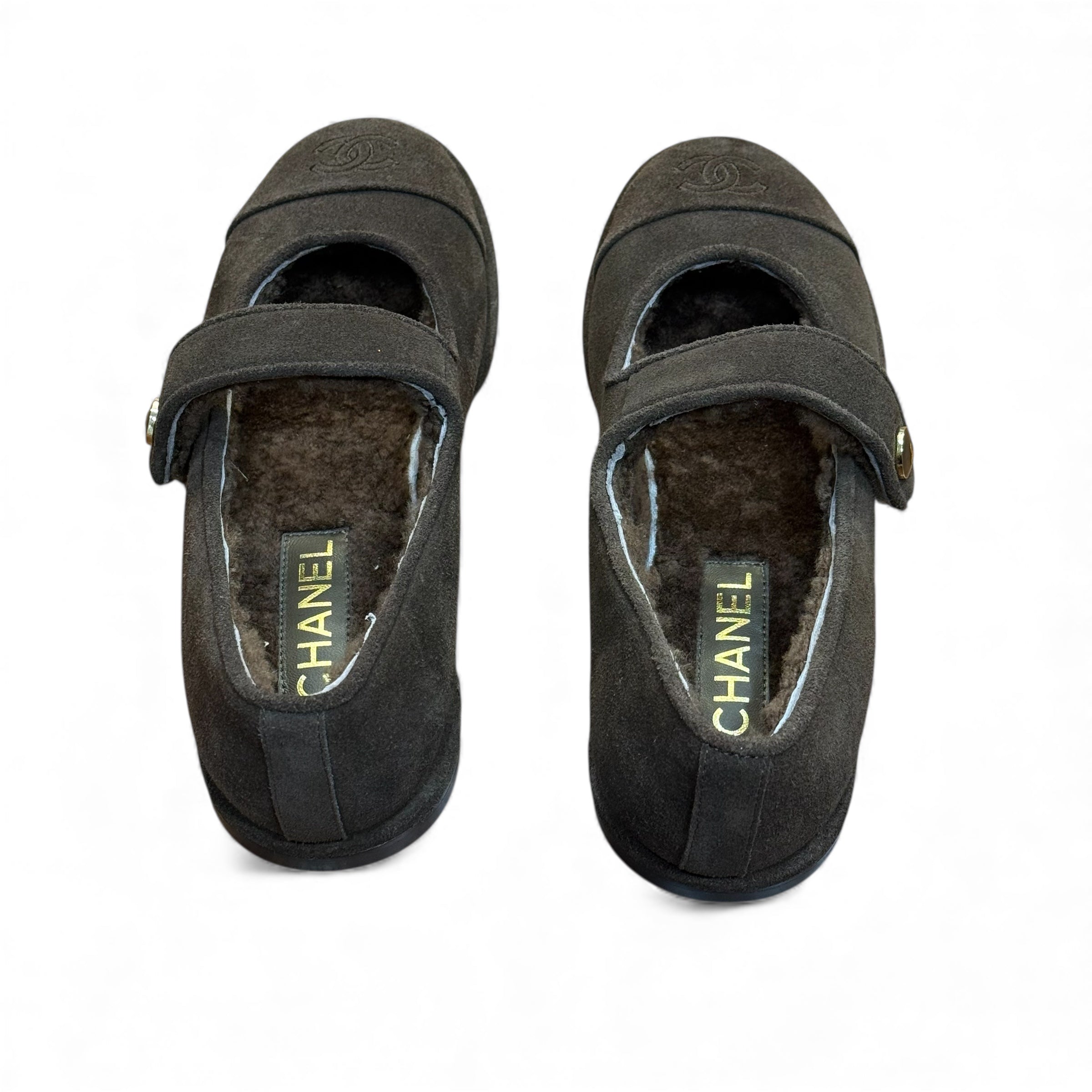 Chanel - Ballerines Mary Jane en daim marron T.38