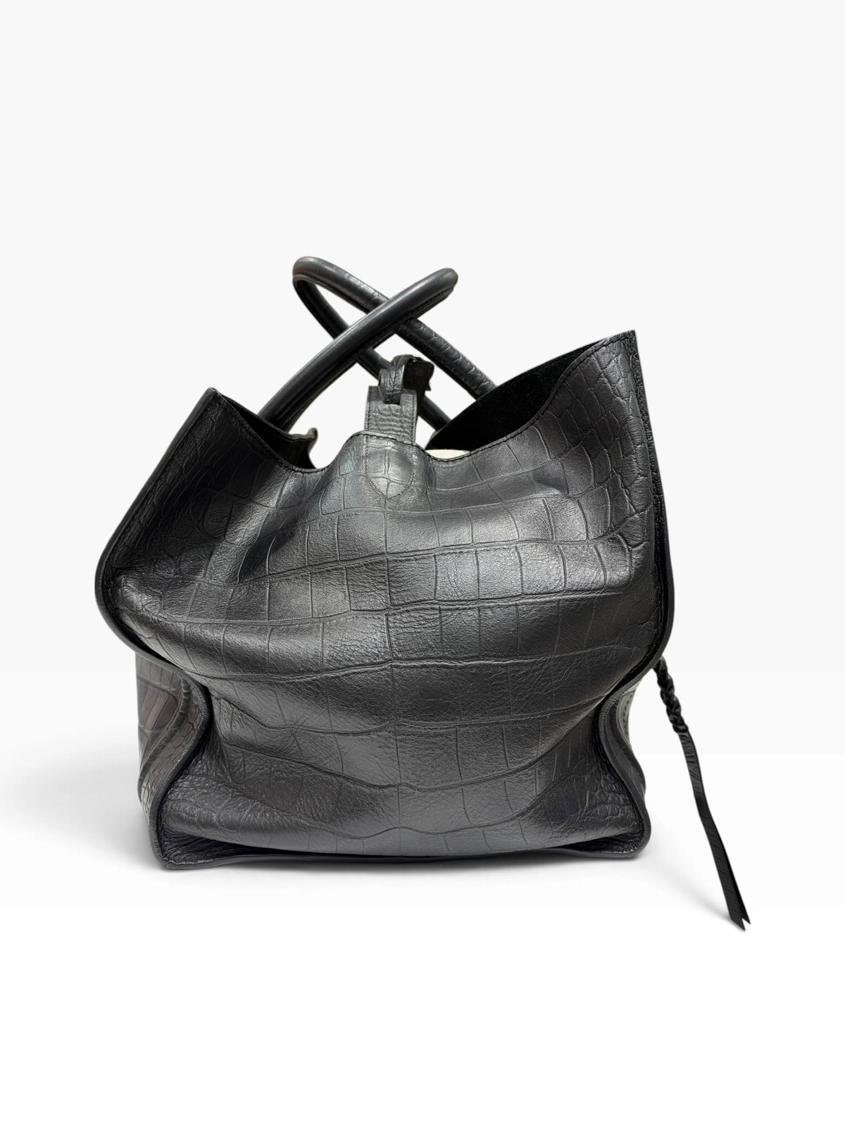Céline - Sac Phantom Luggage cuir noir embossé croco