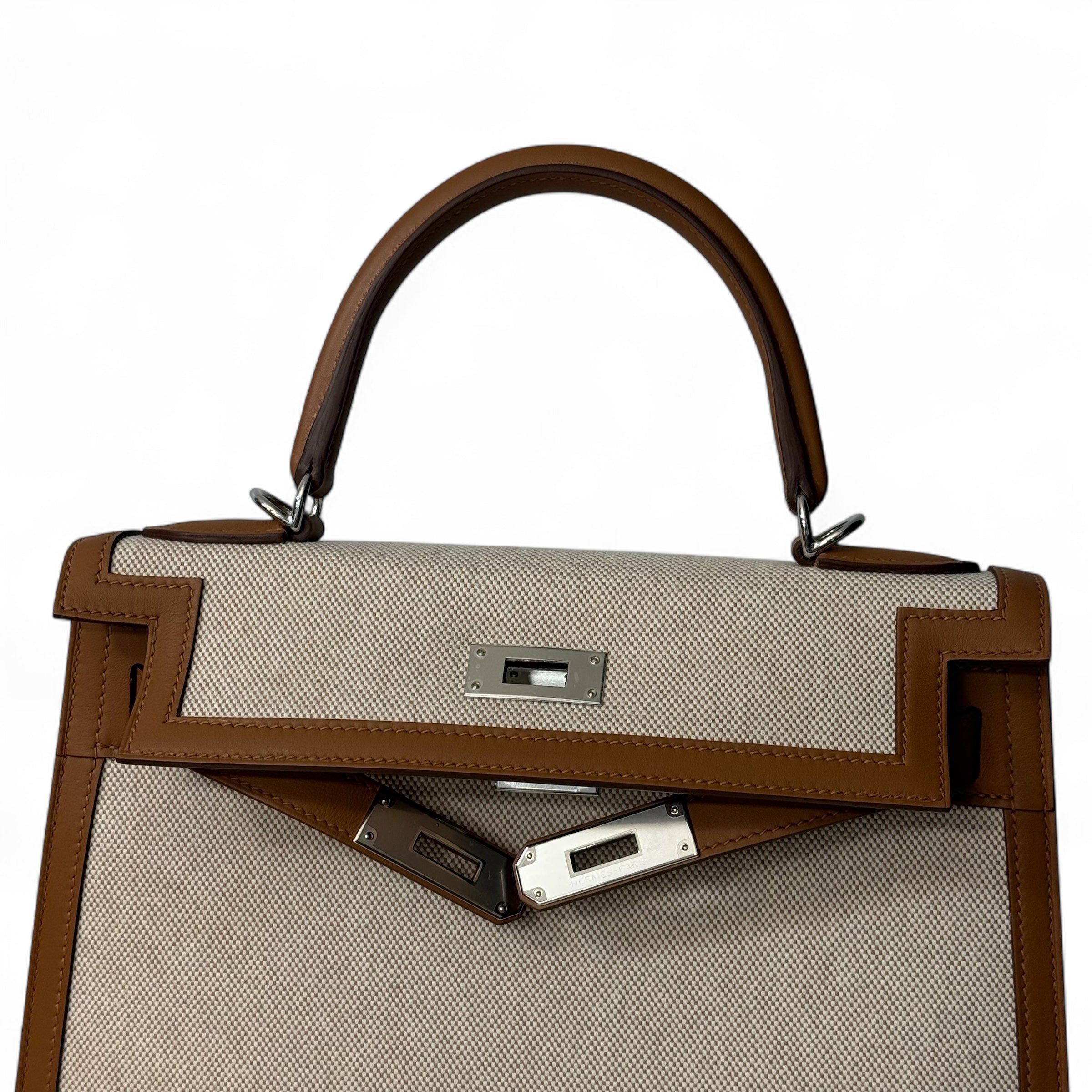 Hermès - Sac Kelly 28 cuir et toile