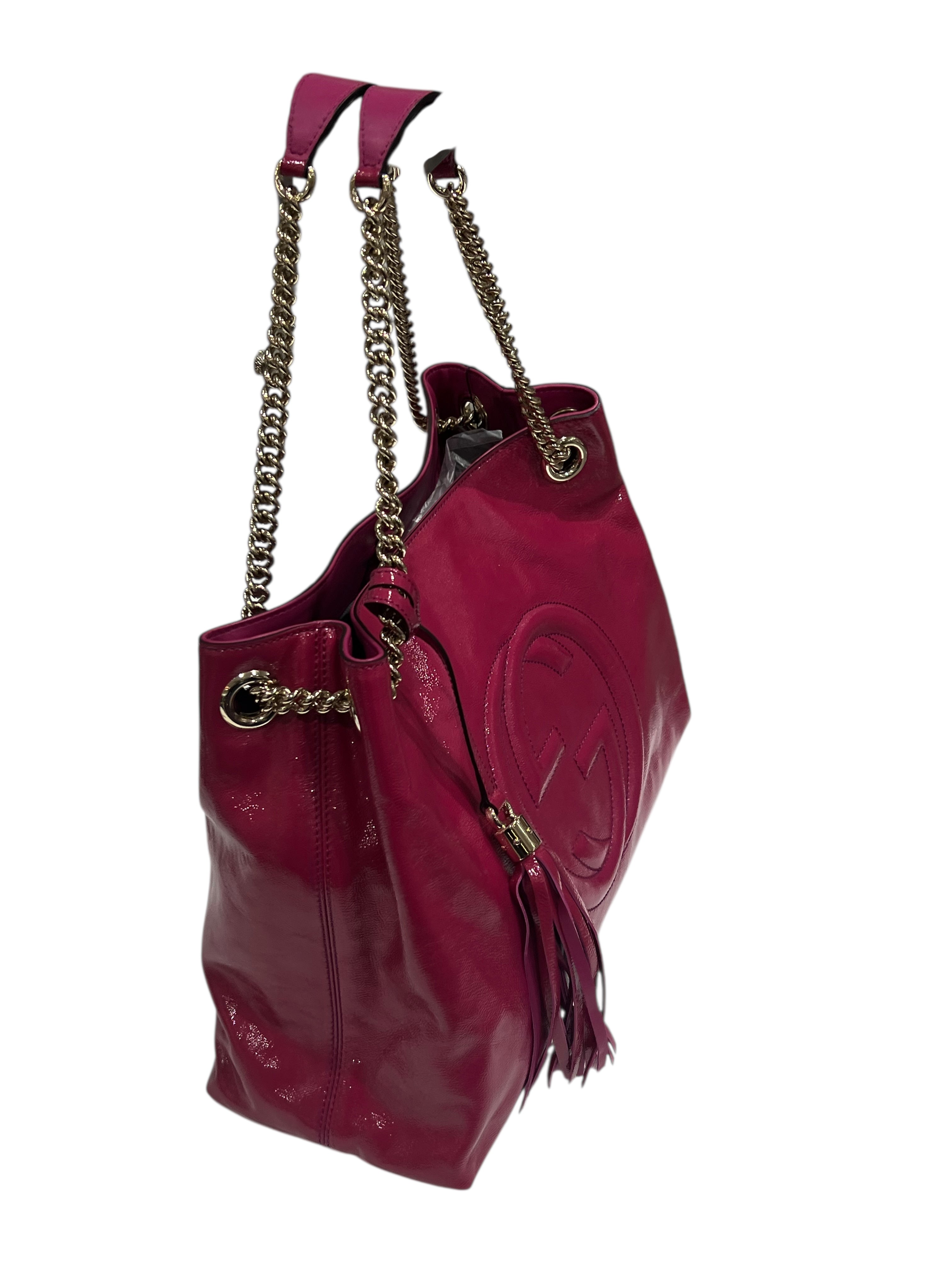 Gucci - sac soho cuir verni fushia