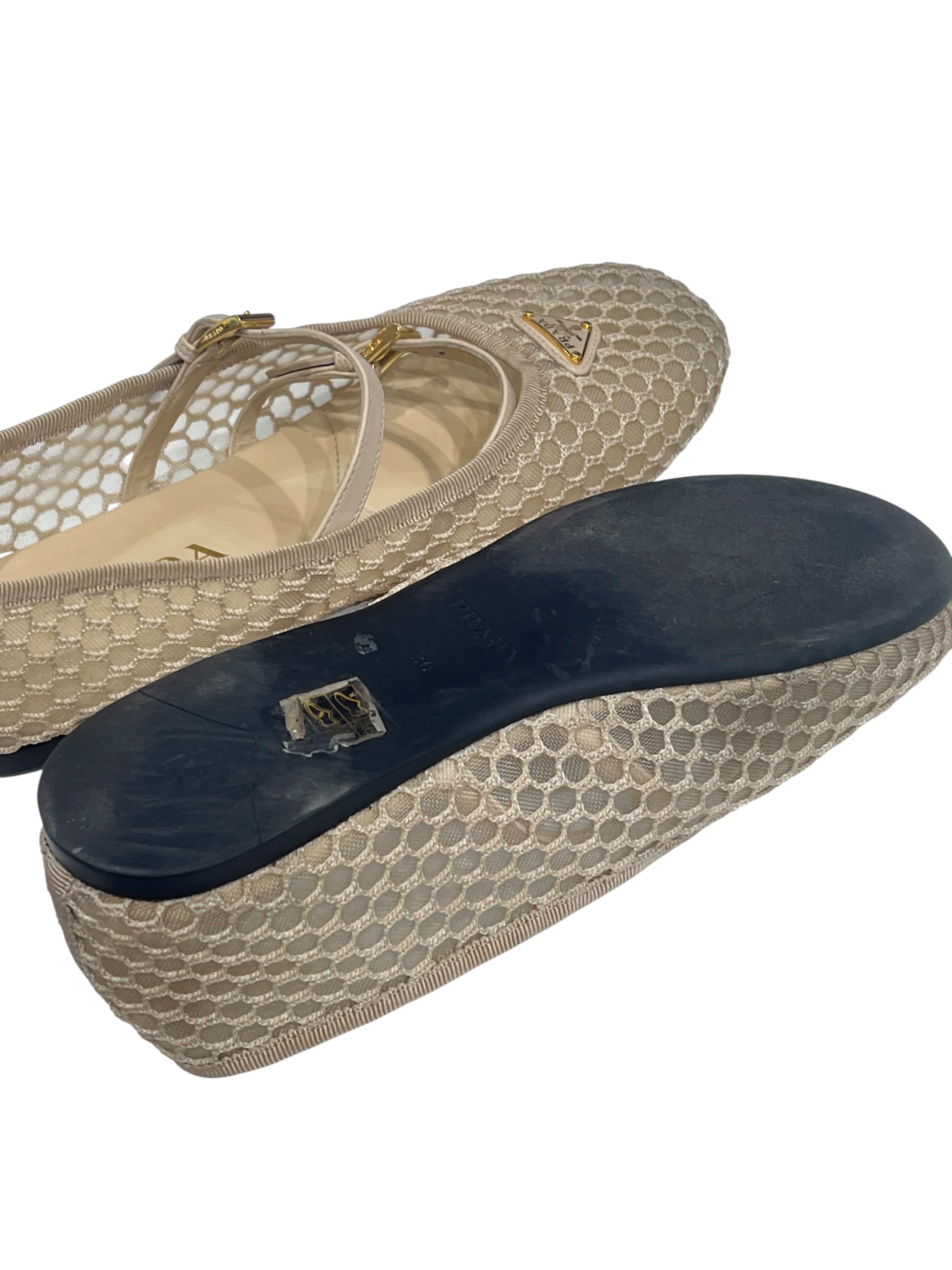 PRADA - ballerines en mesh Beiges T36