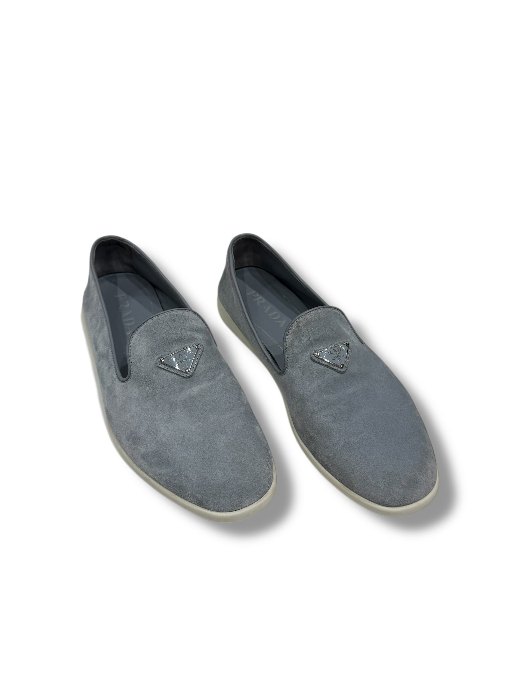 Prada Mocassins Loafers Daim Bleu Astral | Les Folies d’Eugénie
