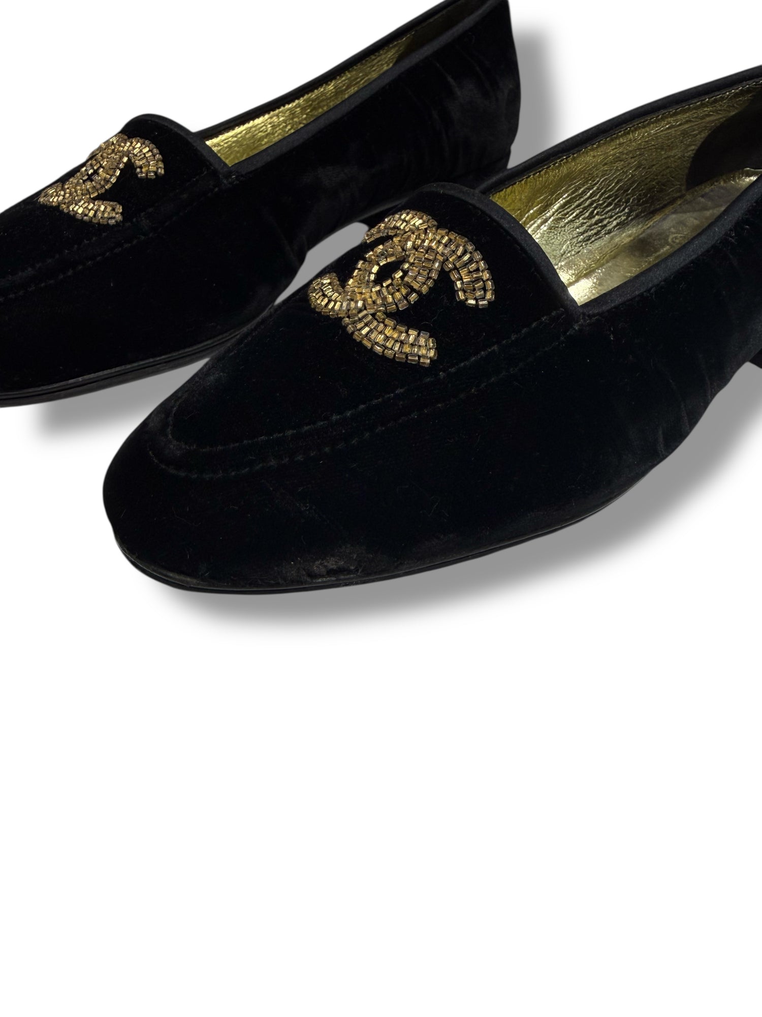 Chanel - Mocassins velours noirs CC T39