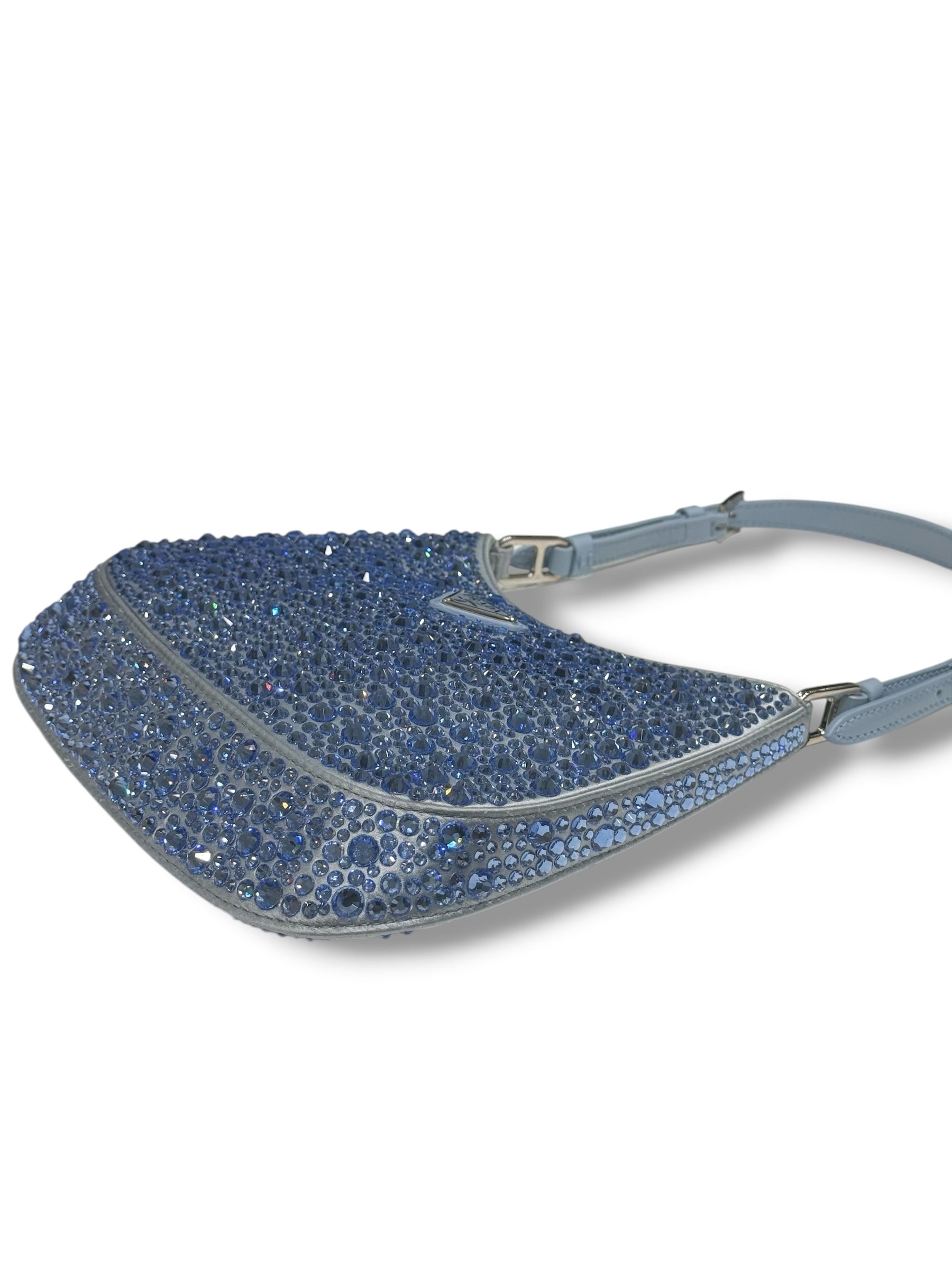 Prada - borsa Cleo in raso con cristalli blu