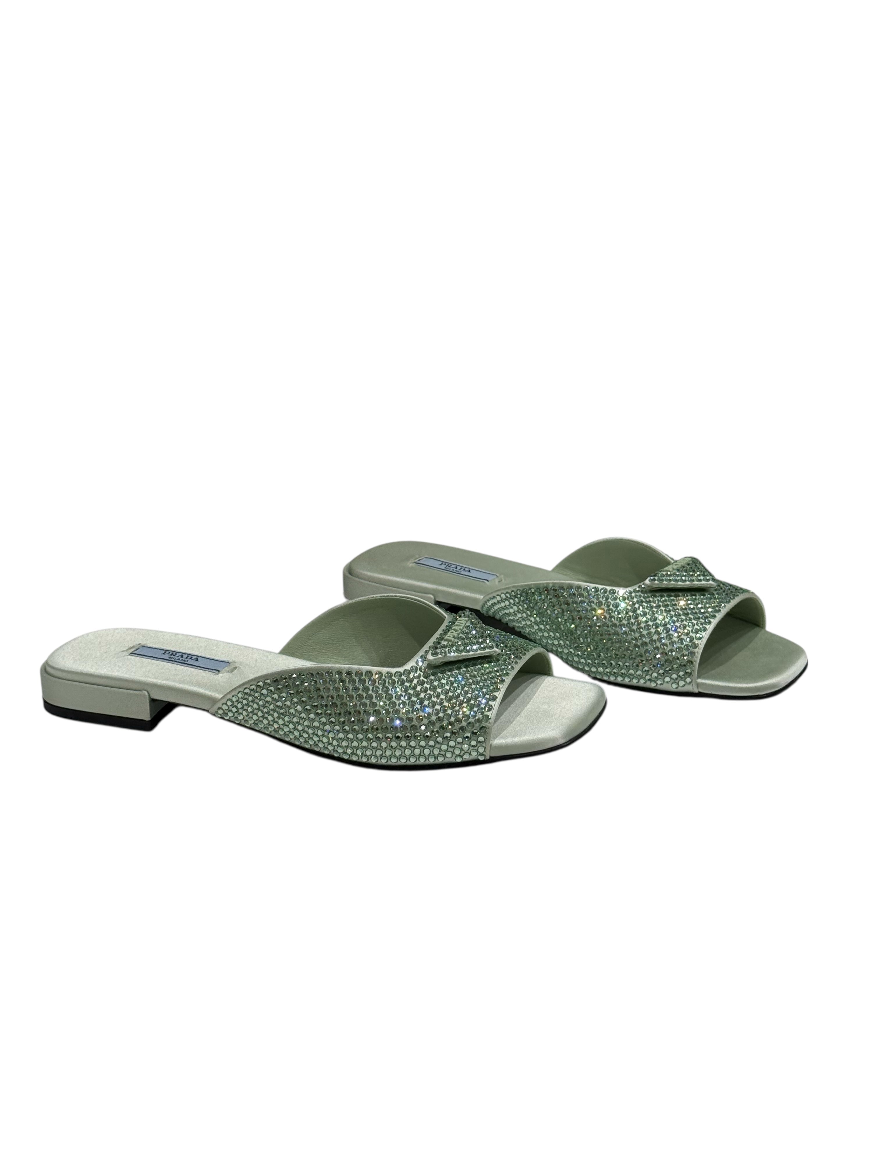 Prada - Sandales cristal vert d’eau T38,5
