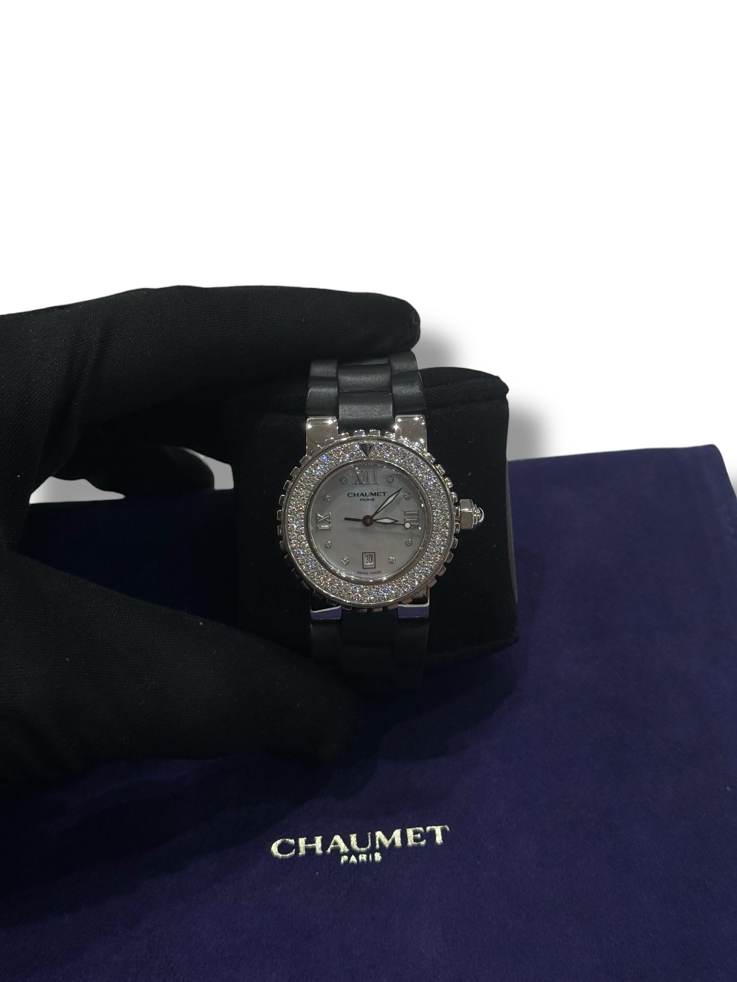 Chaumet - montre class one bracelet caoutchouc et acier, lunette diamants
