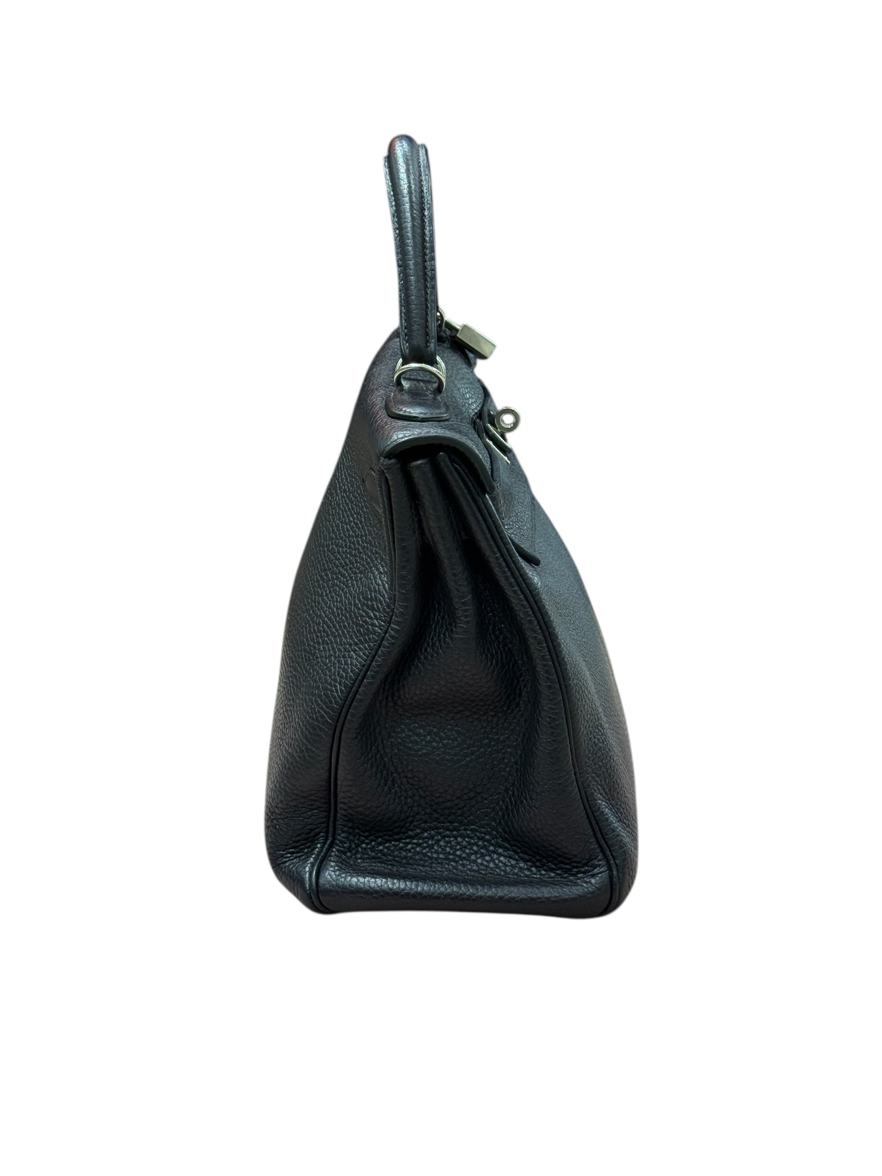 Hermès - Sac Kelly 32 clemence retourné Bleu Encre nuit PHW