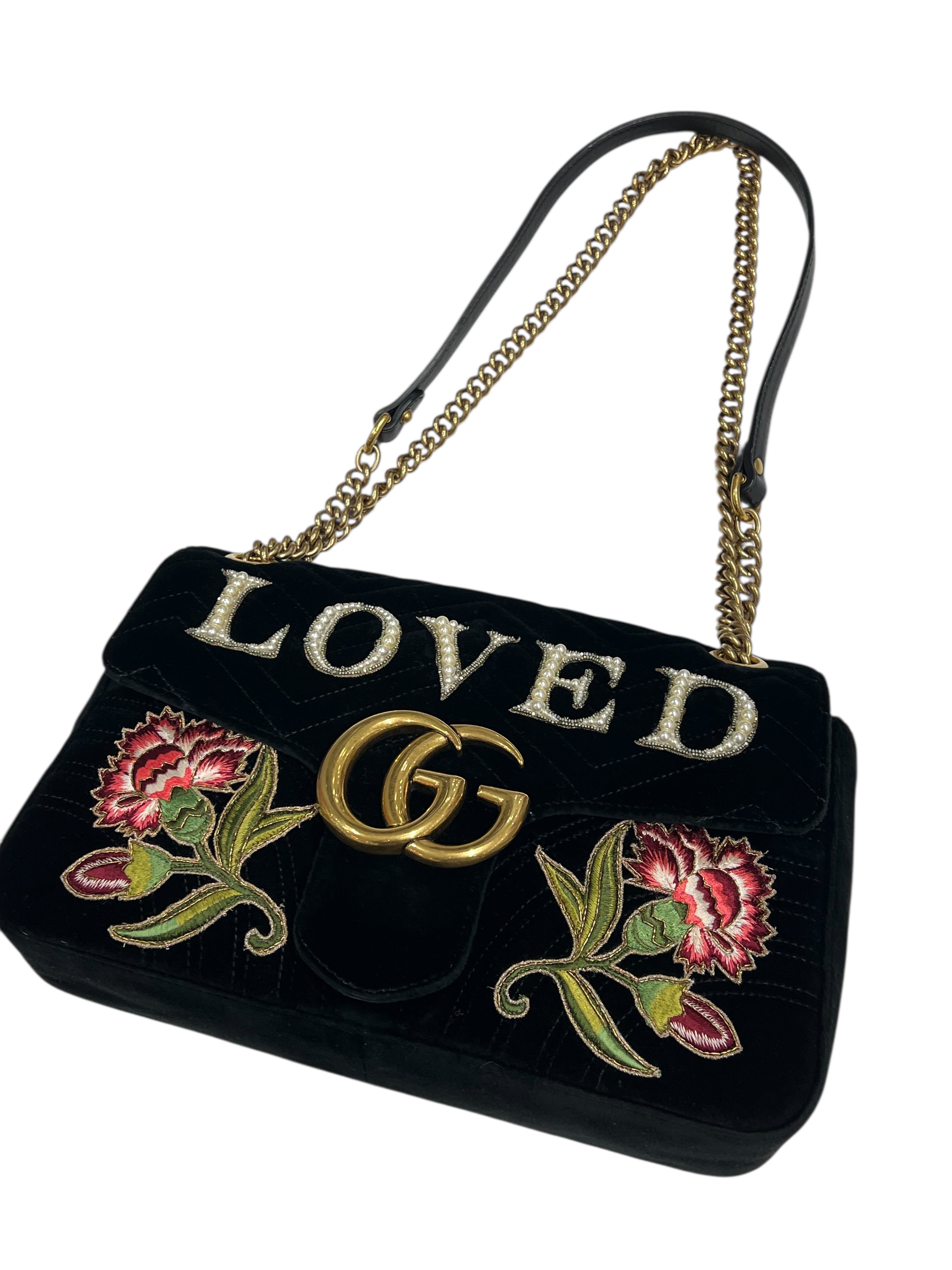 Gucci - sac marmont GM velours noir et broderies