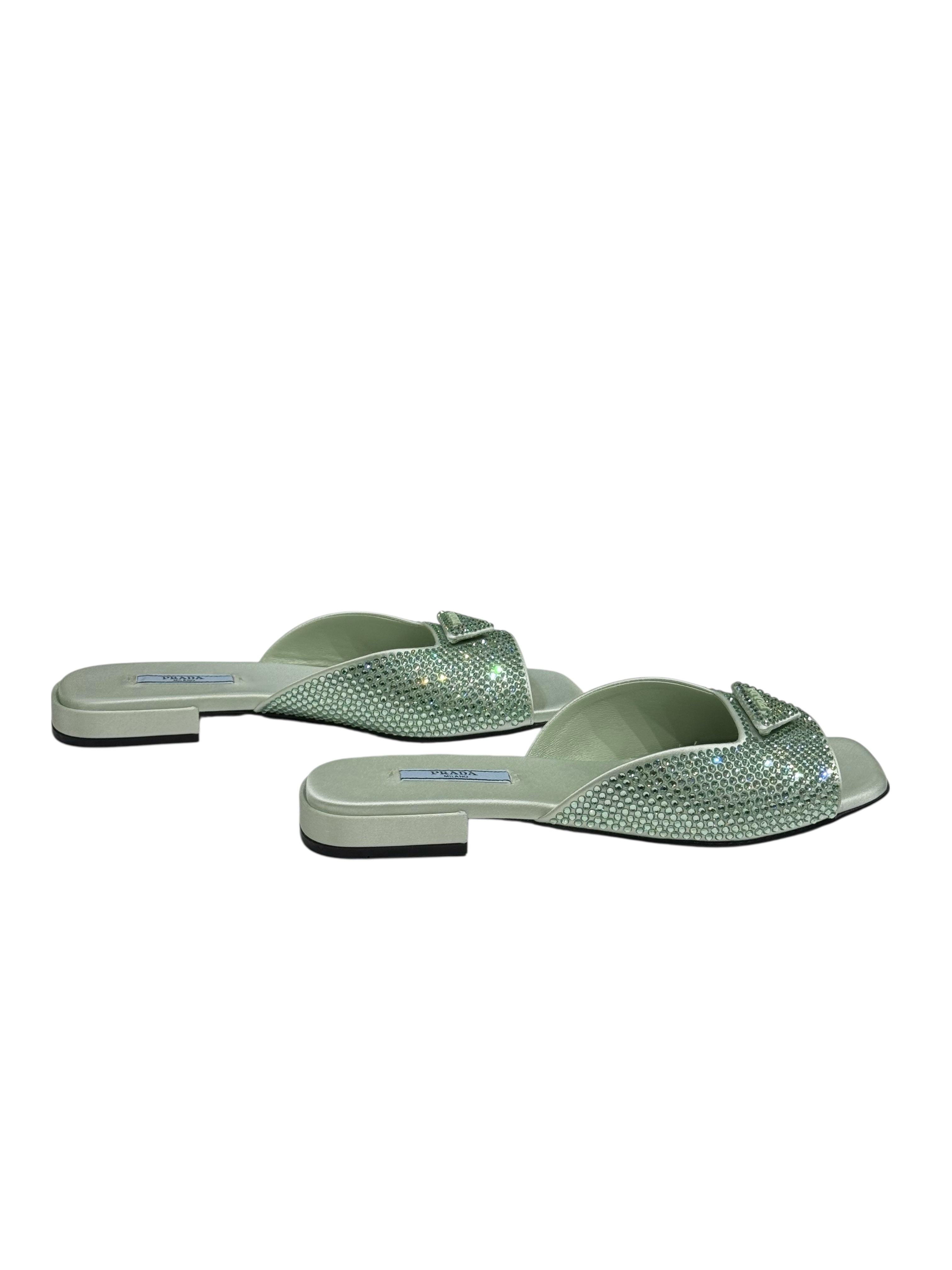 Prada - Sandales cristal vert d’eau T38,5