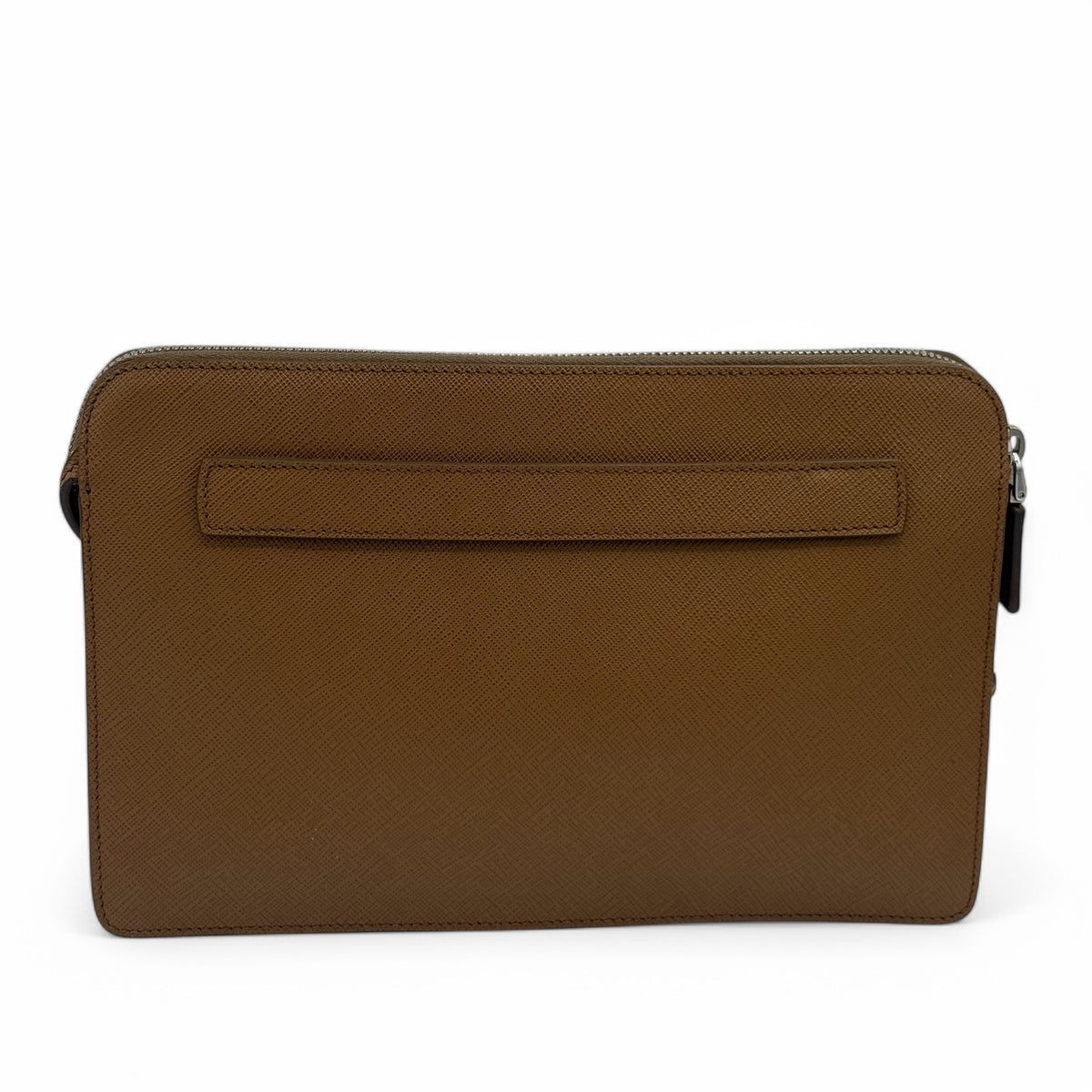 Prada - Pochette in pelle Saffiano caramello