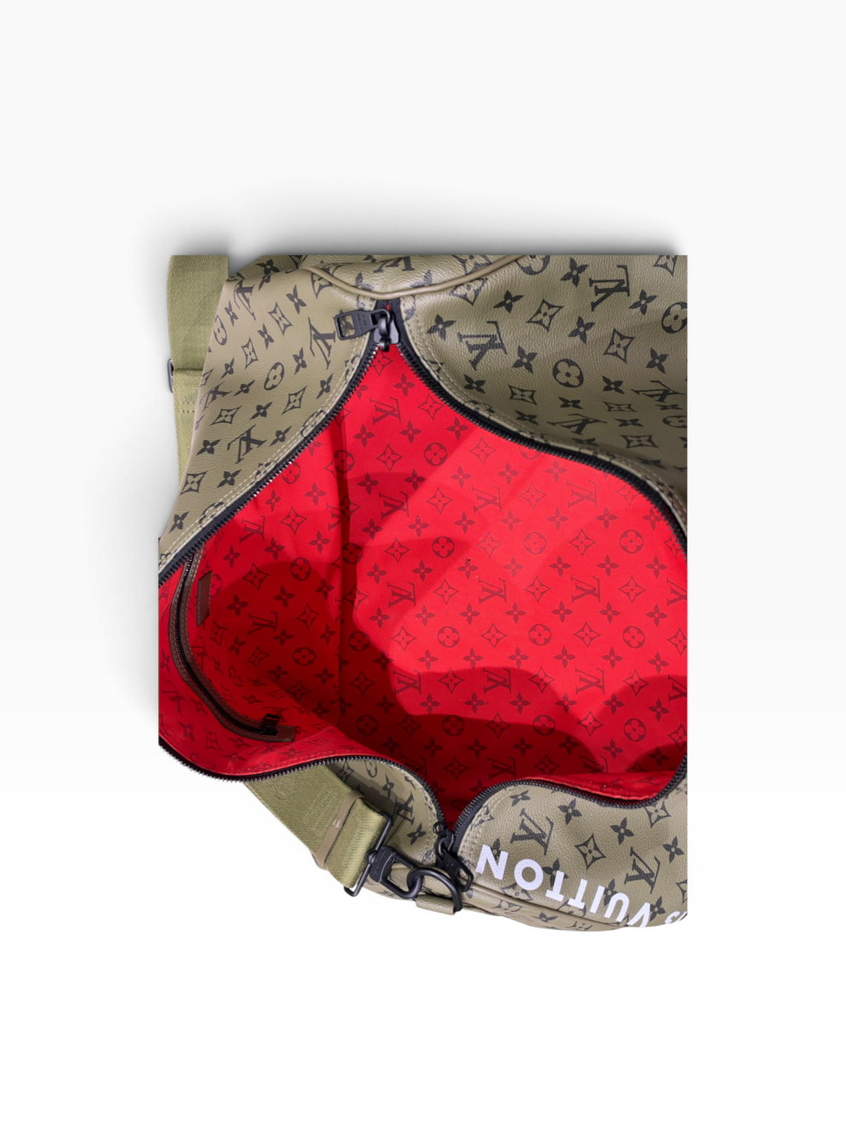 Louis Vuitton - sac keepall 55 édition limitée toile kaki et rouge