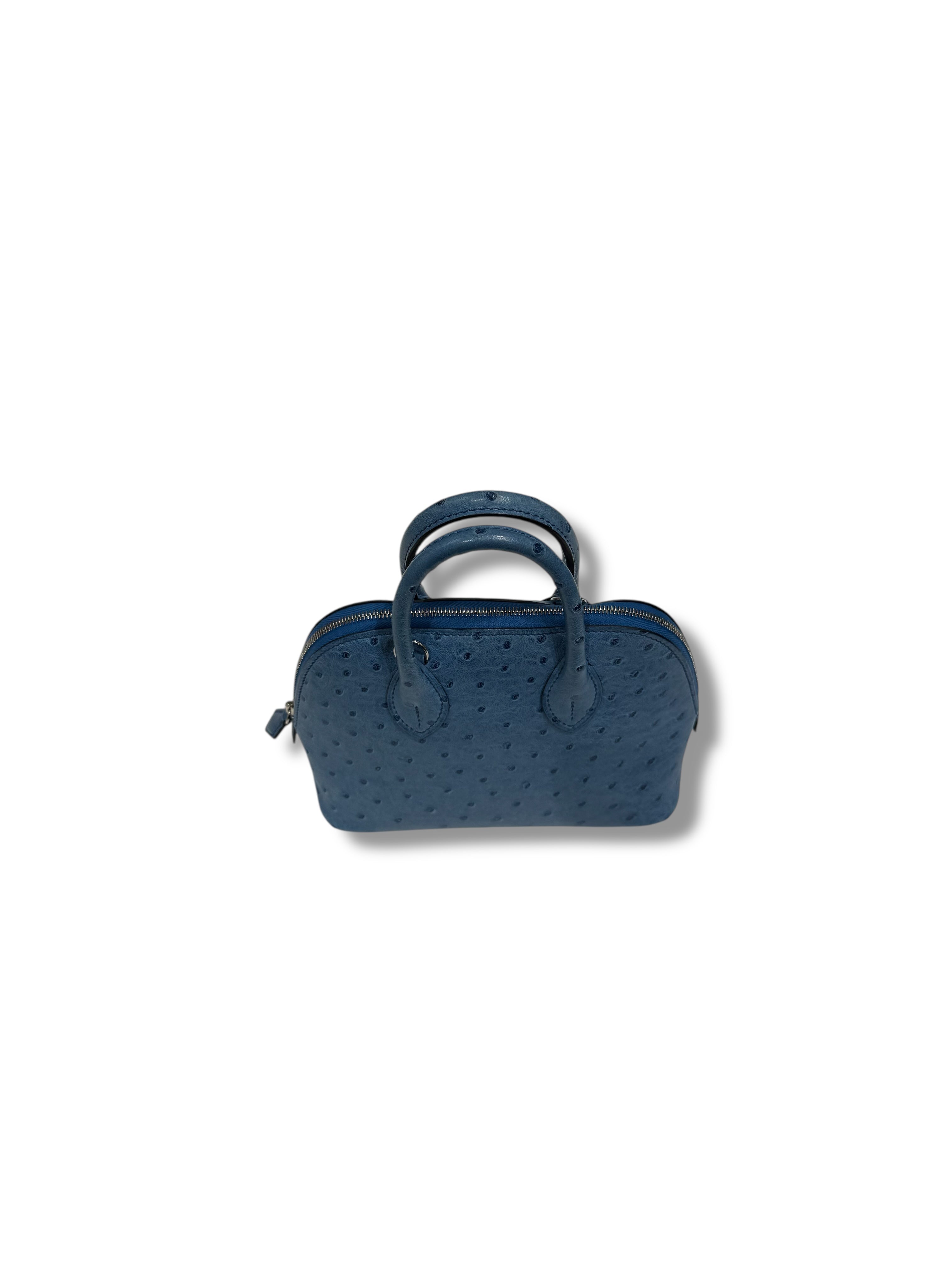 Hermès - Sac mini Bolide 20 Bleu Aizome Autruche