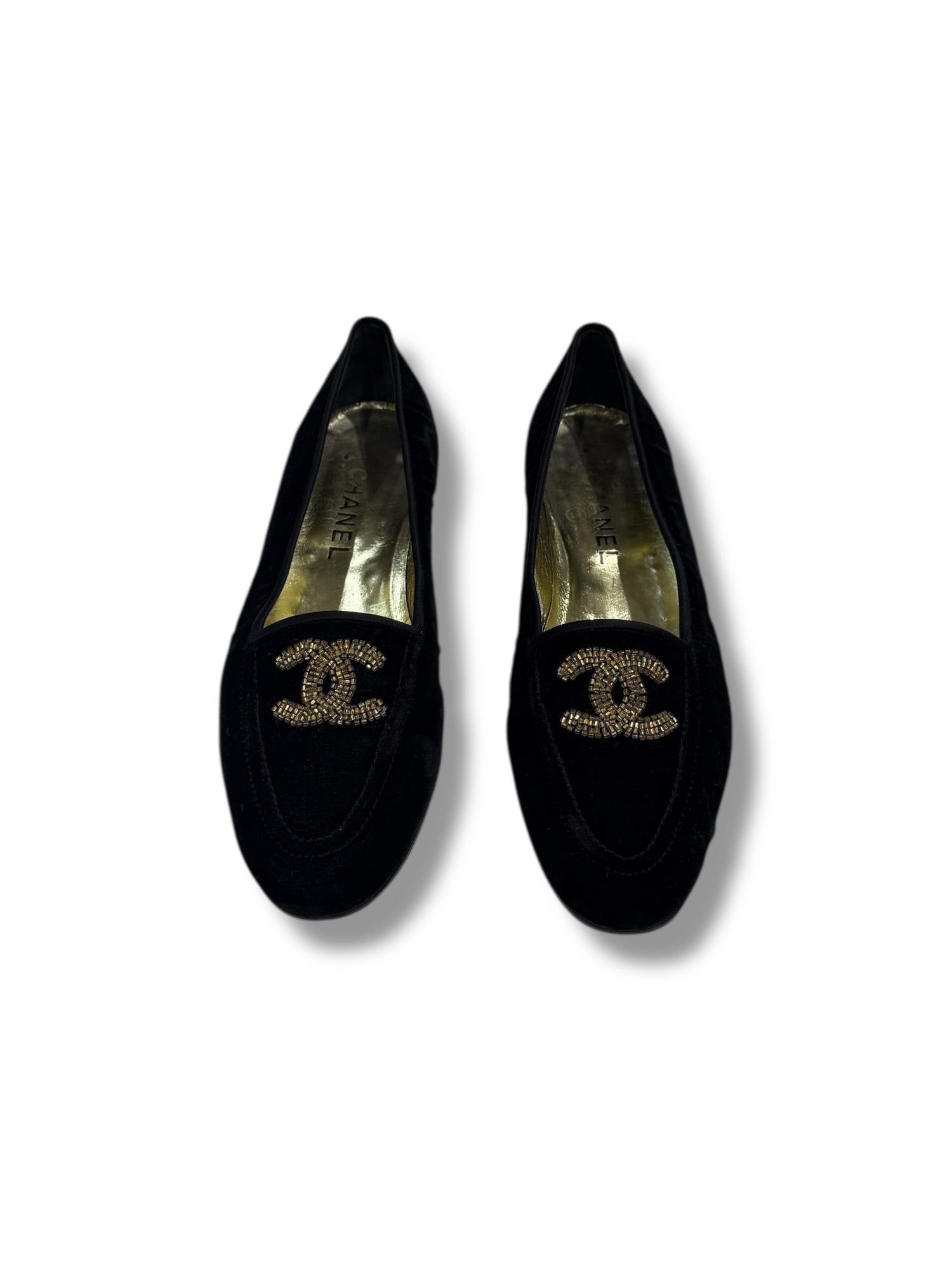 Chanel - Mocassins velours noirs CC T39