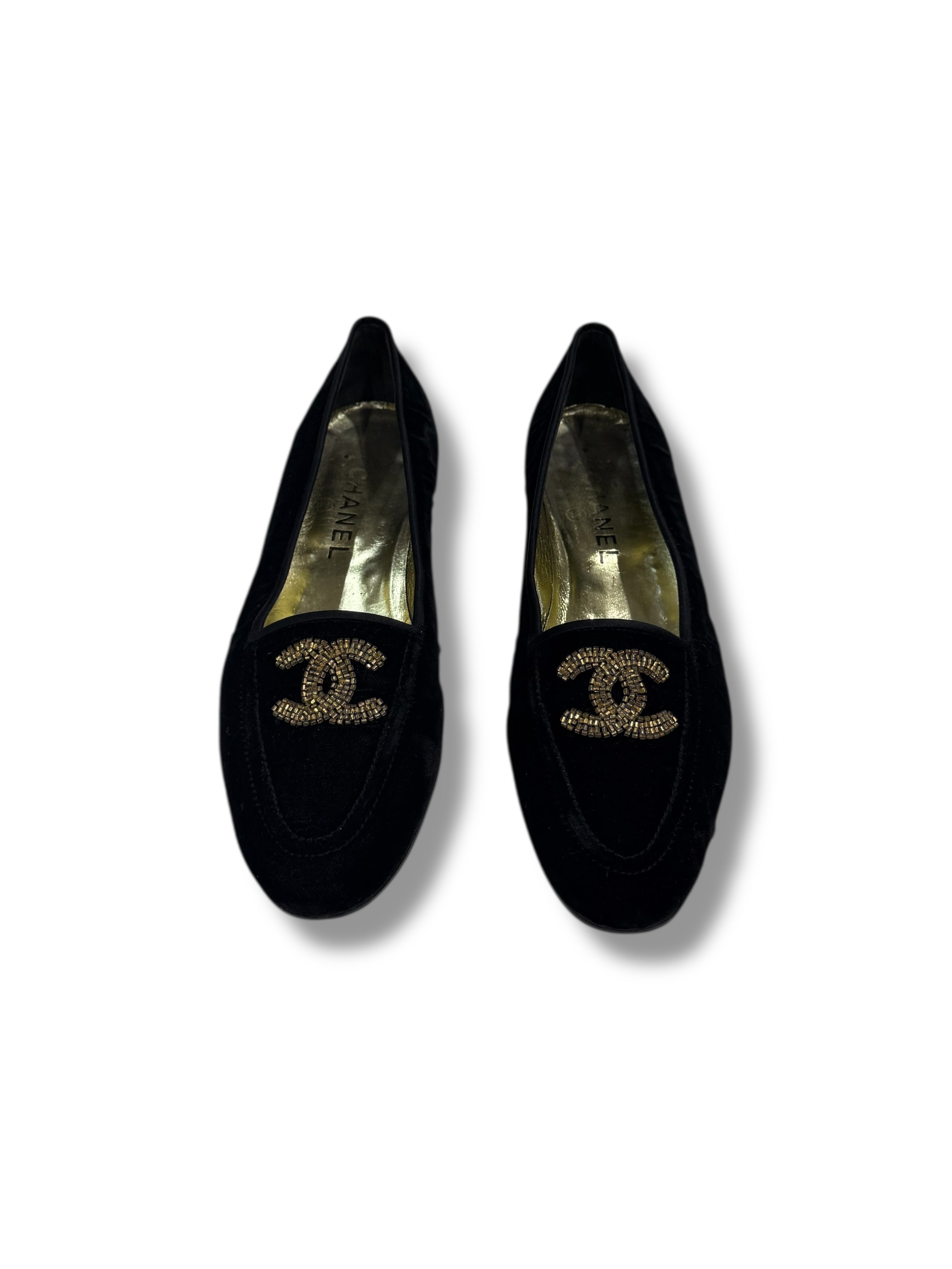 Chanel - Mocassins velours noirs CC T39