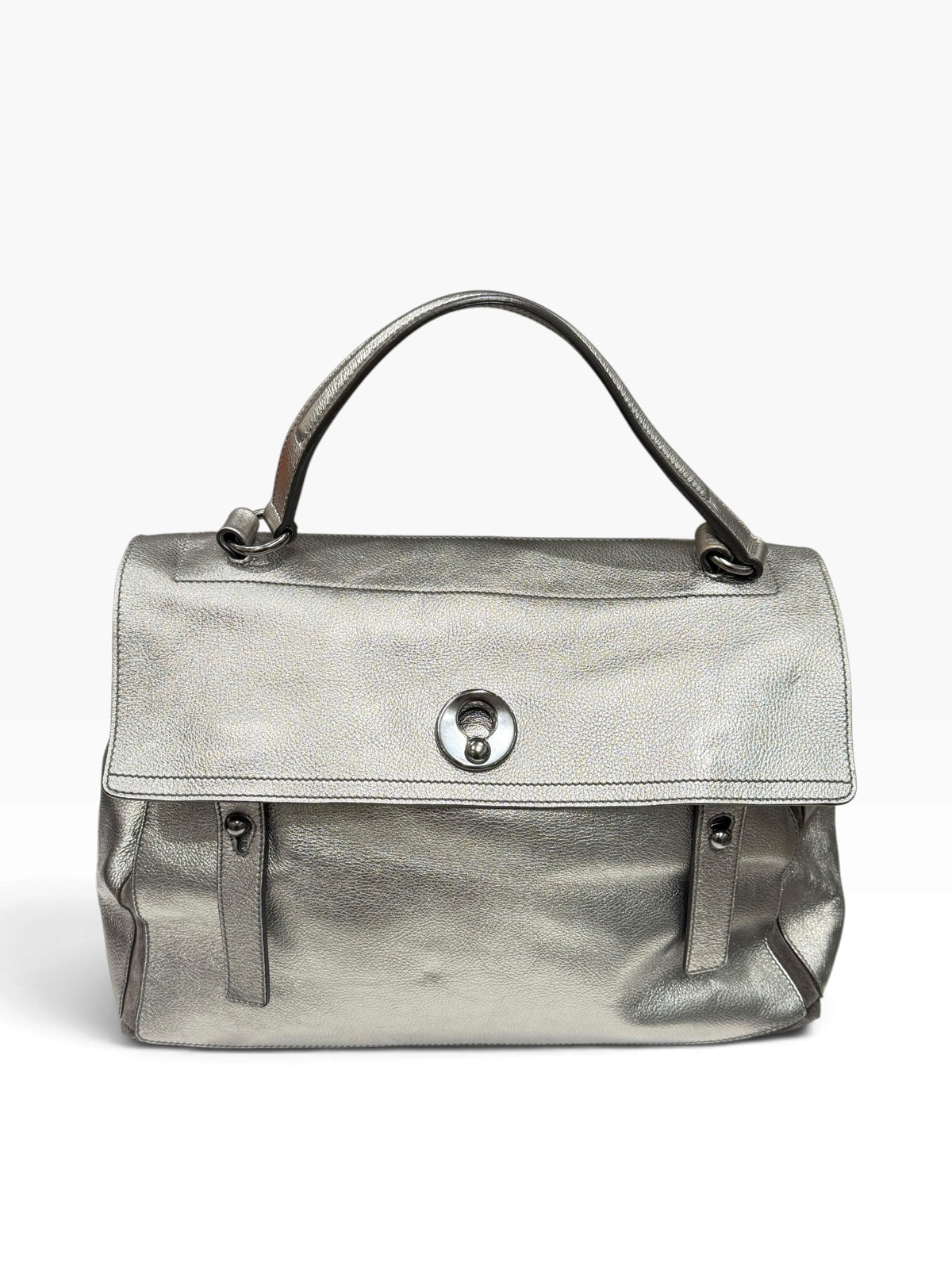 Saint Laurent - Sac Muse Two en cuir métallisé argenté