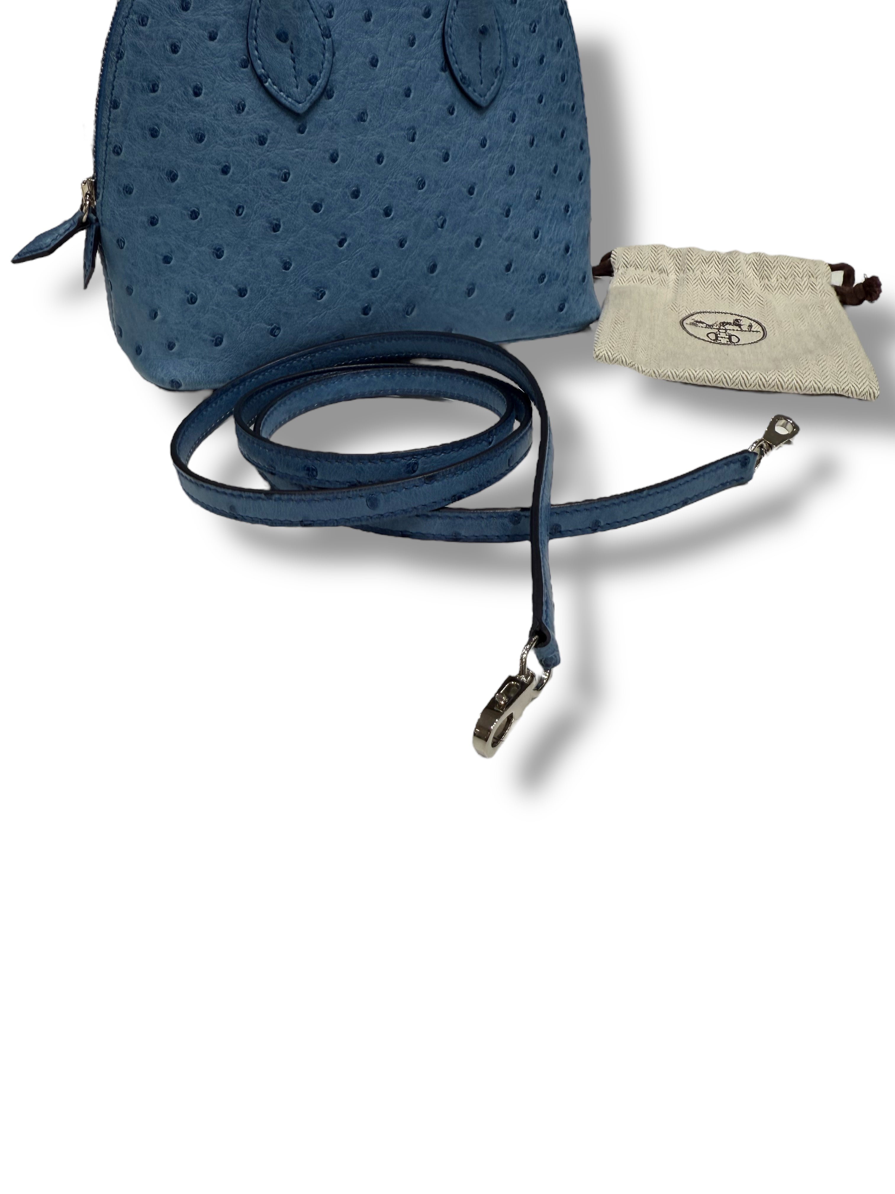 Hermès - Sac mini Bolide 20 Bleu Aizome Autruche