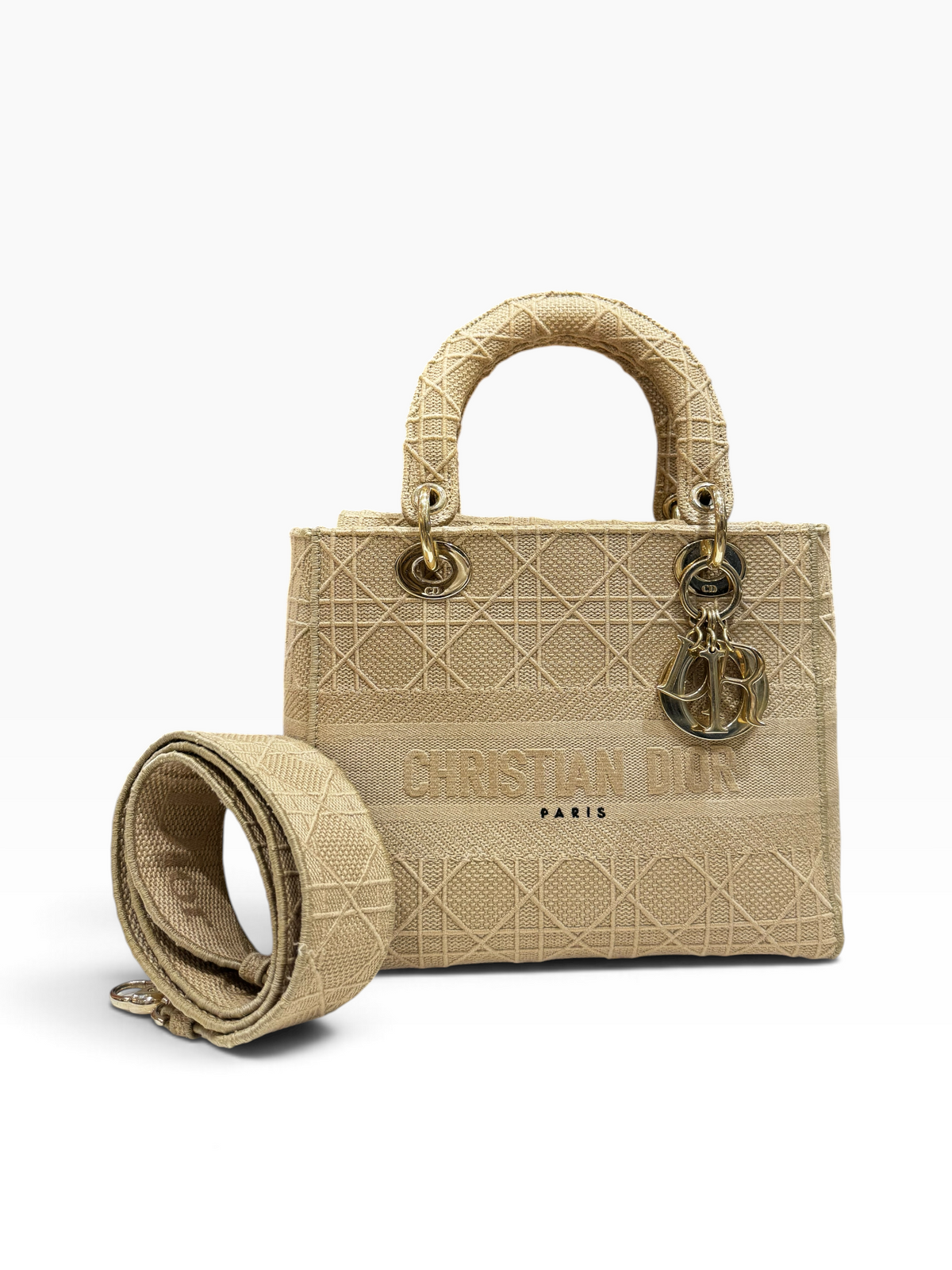 Christian Dior - Sac D-Lite MM toile cannage beige