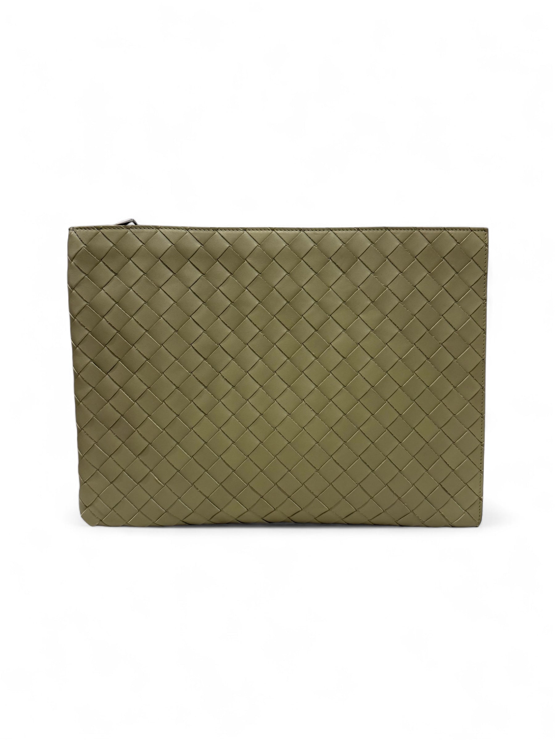 Bottega Veneta - Lederetui mit geflochtenem Muster in Olivgrün