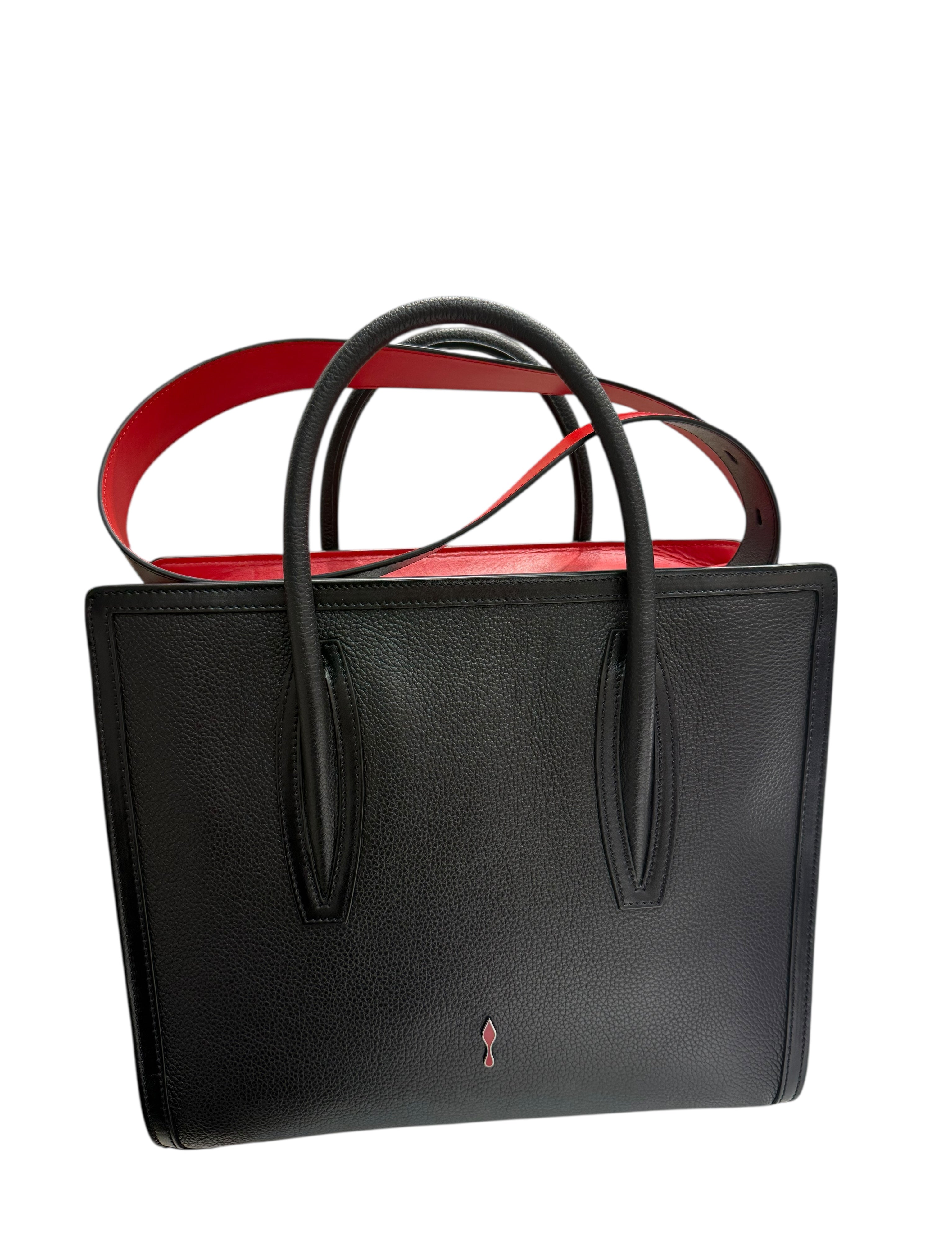 Louboutin - Sac cabas Paloma en cuir noir et rouge