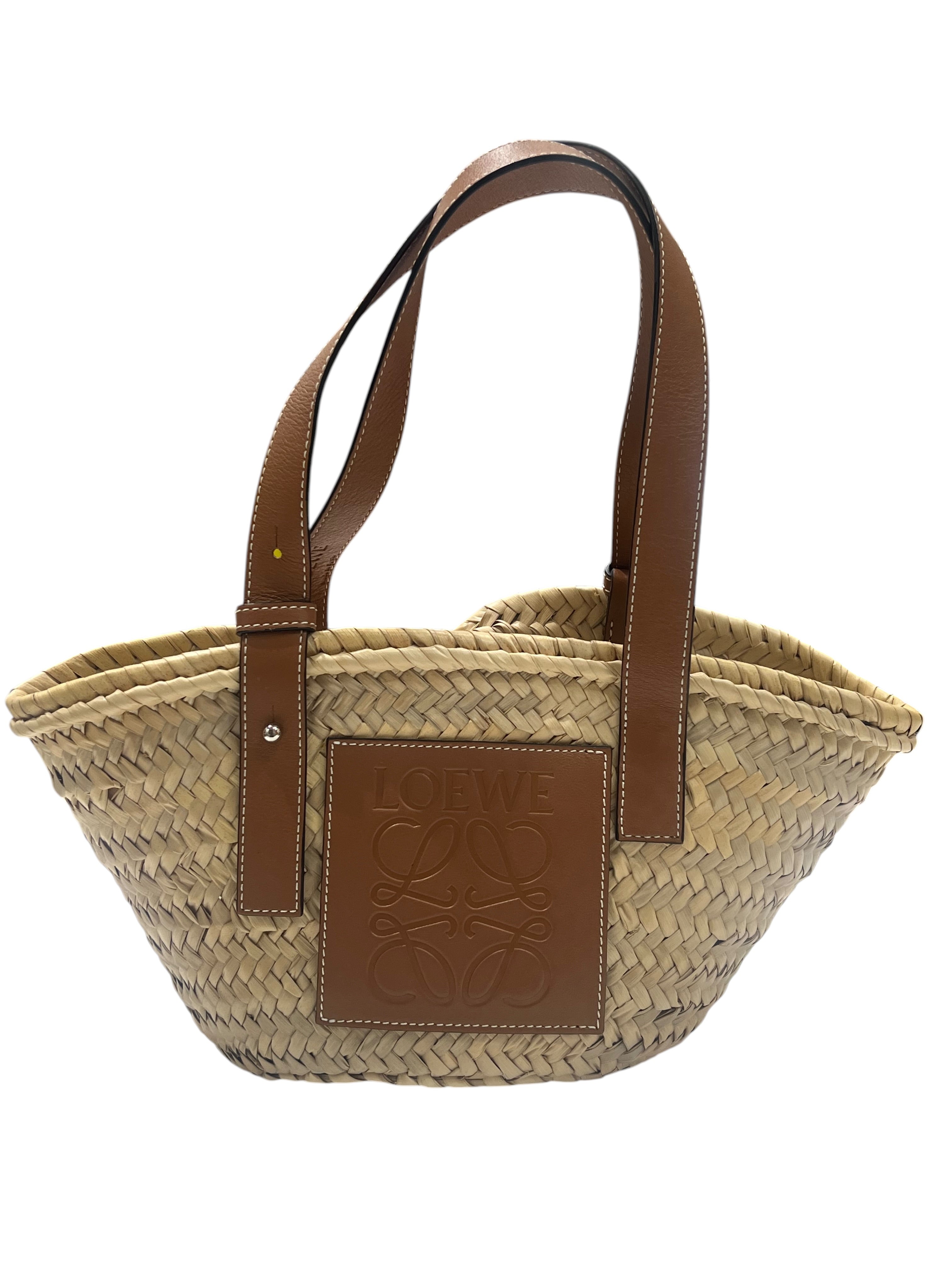 Loewe - panier en fibre de palmier et cuir Gold PM
