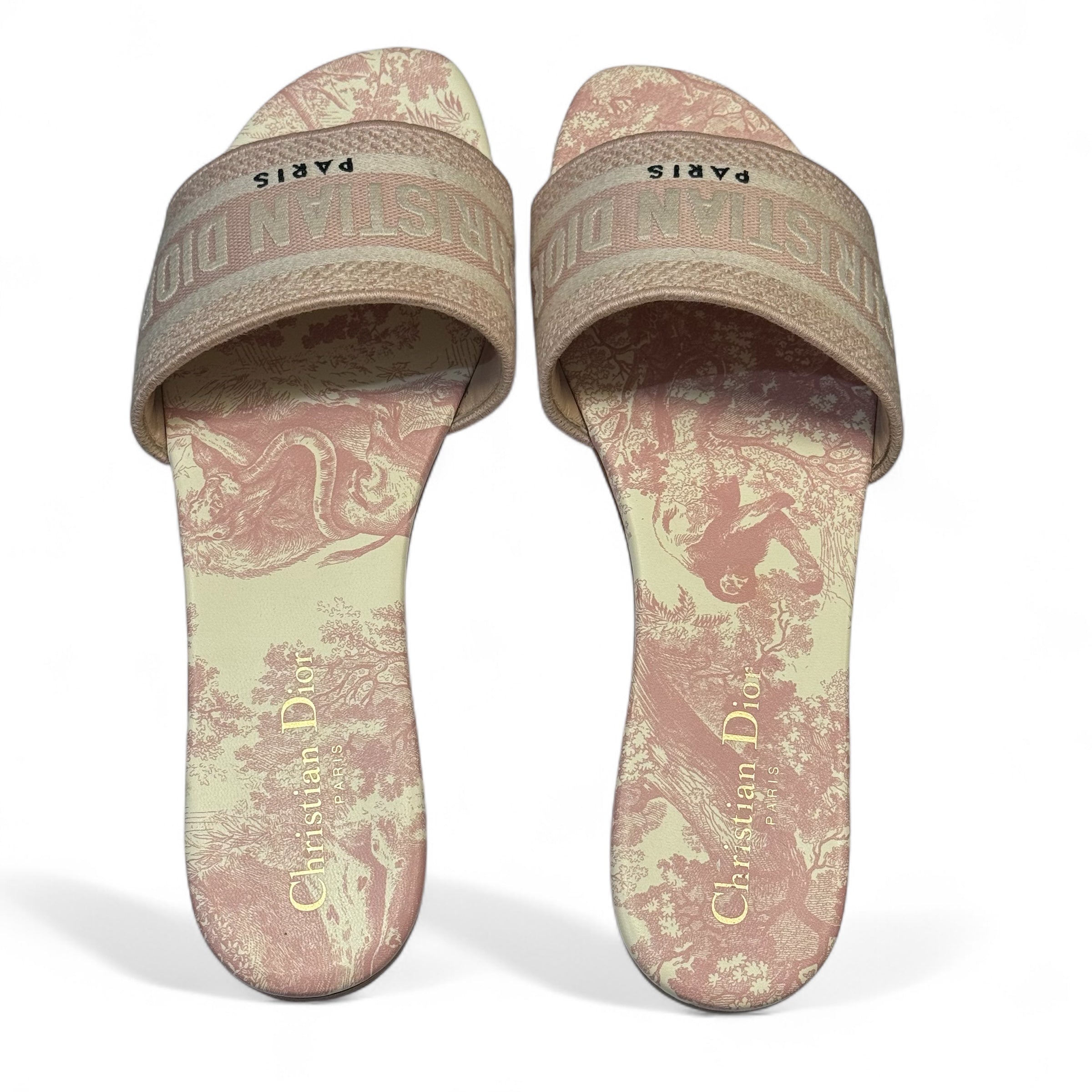 Dior - Mules in tela Toile de Jouy rosa T.39