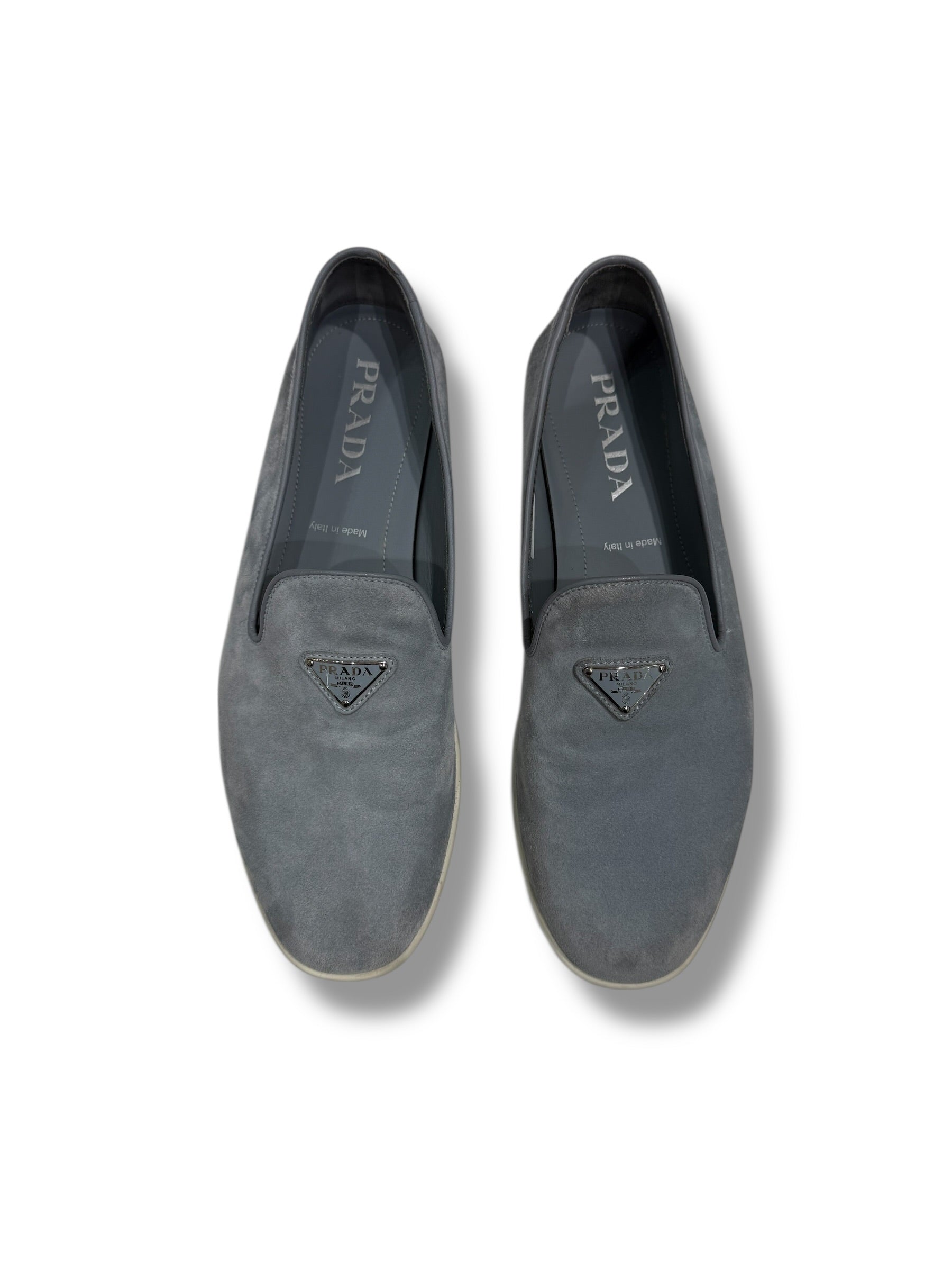 Prada Mocassins Loafers Daim Bleu Astral | Les Folies d’Eugénie